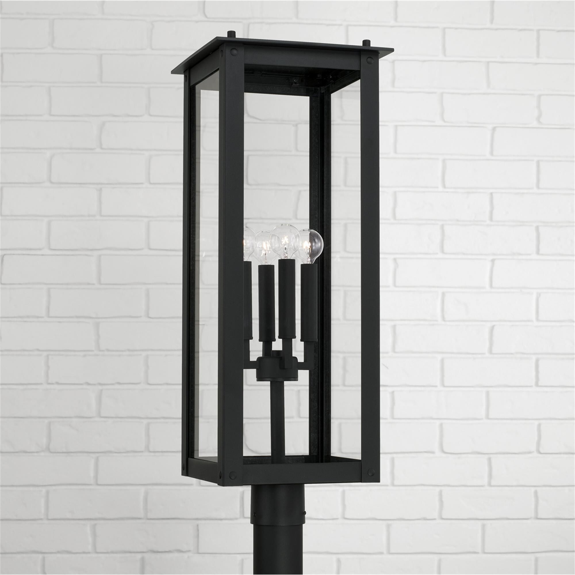 Shown in Black finish and Clear glass