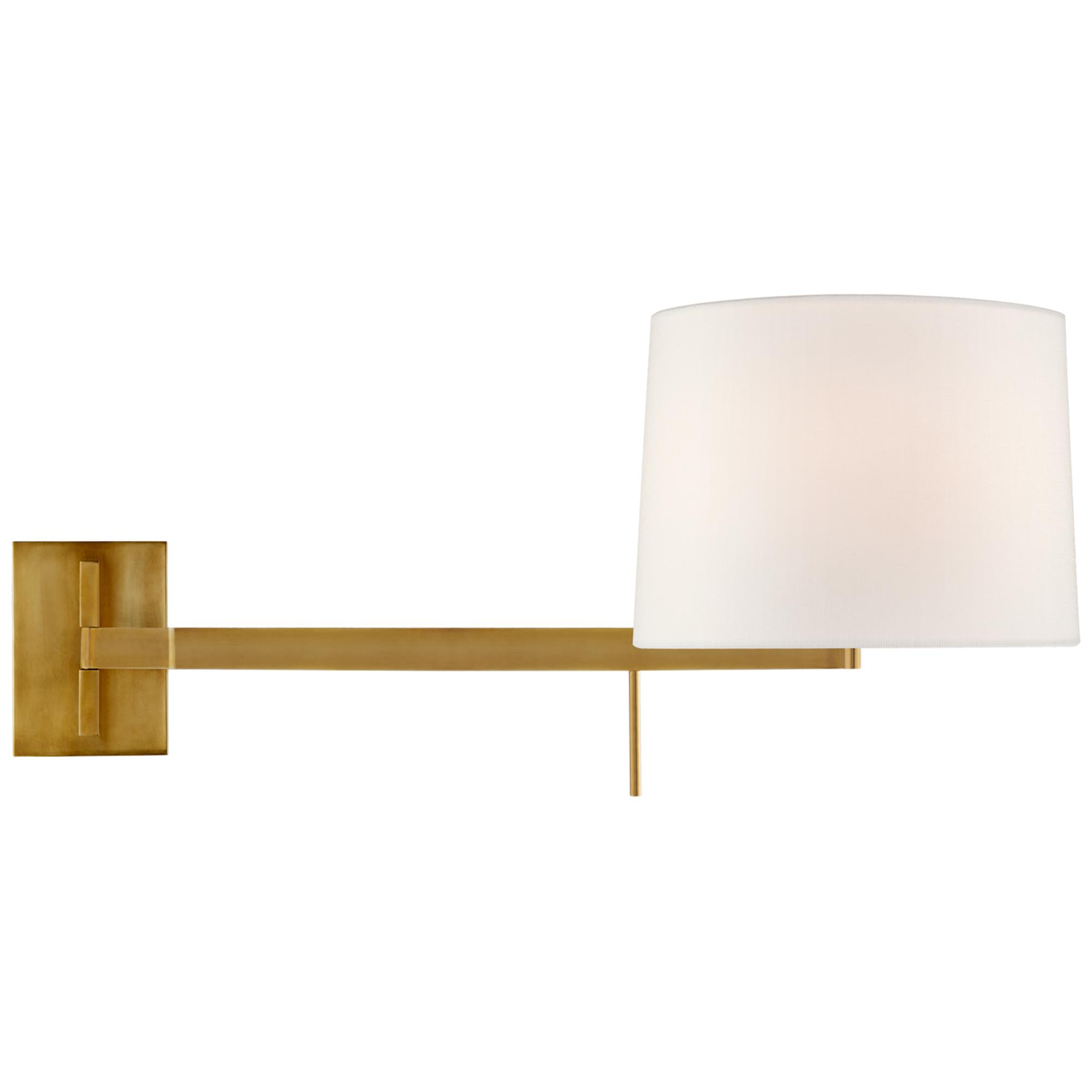 Shown in Soft Brass finish and Linen shade