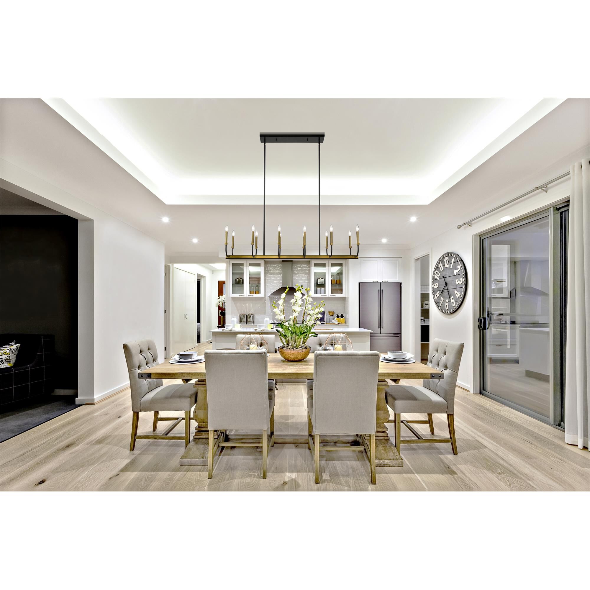 Shown in Matte Black + Olde Brass finish and --- glass and --- shade