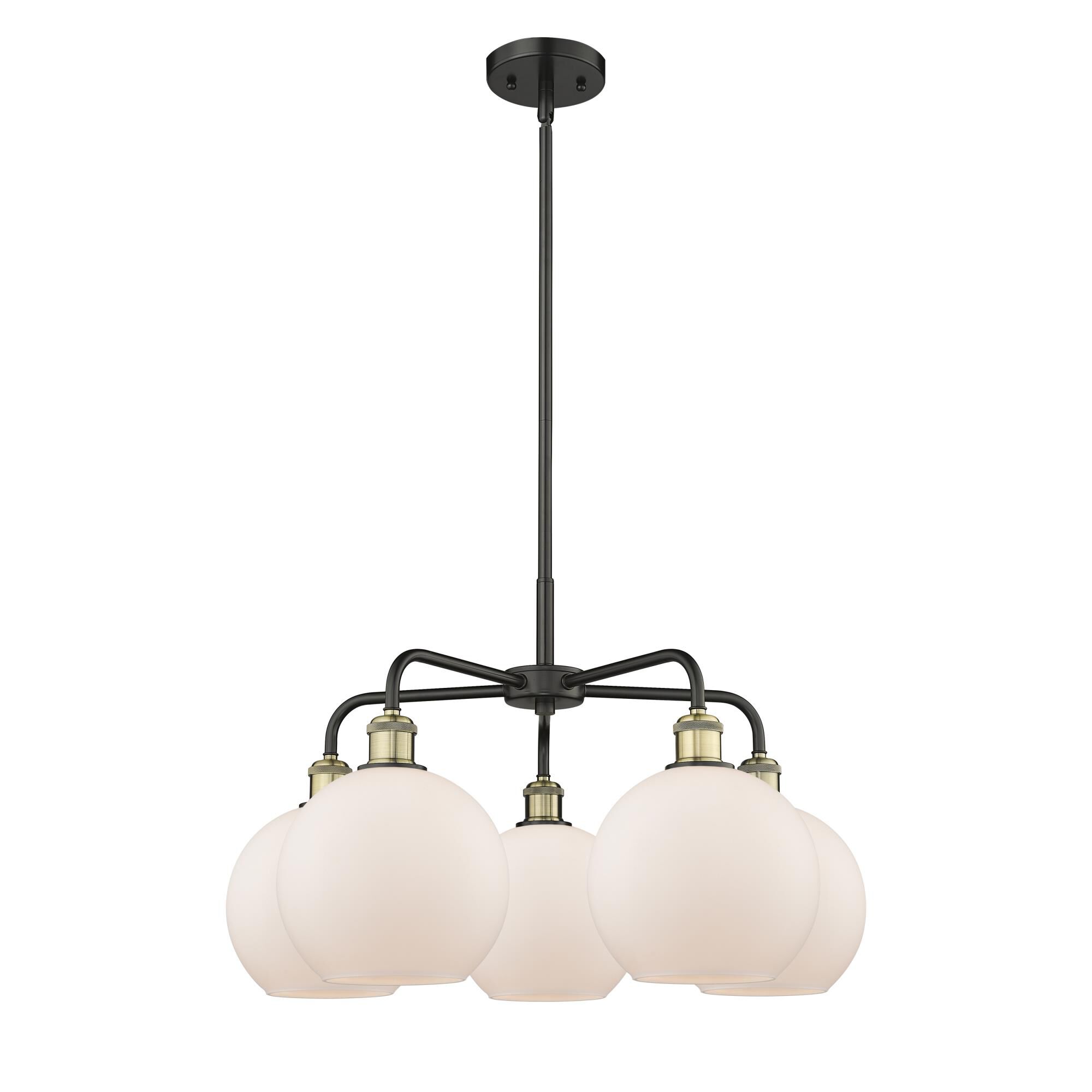 Shown in Black Antique Brass finish and Matte White glass