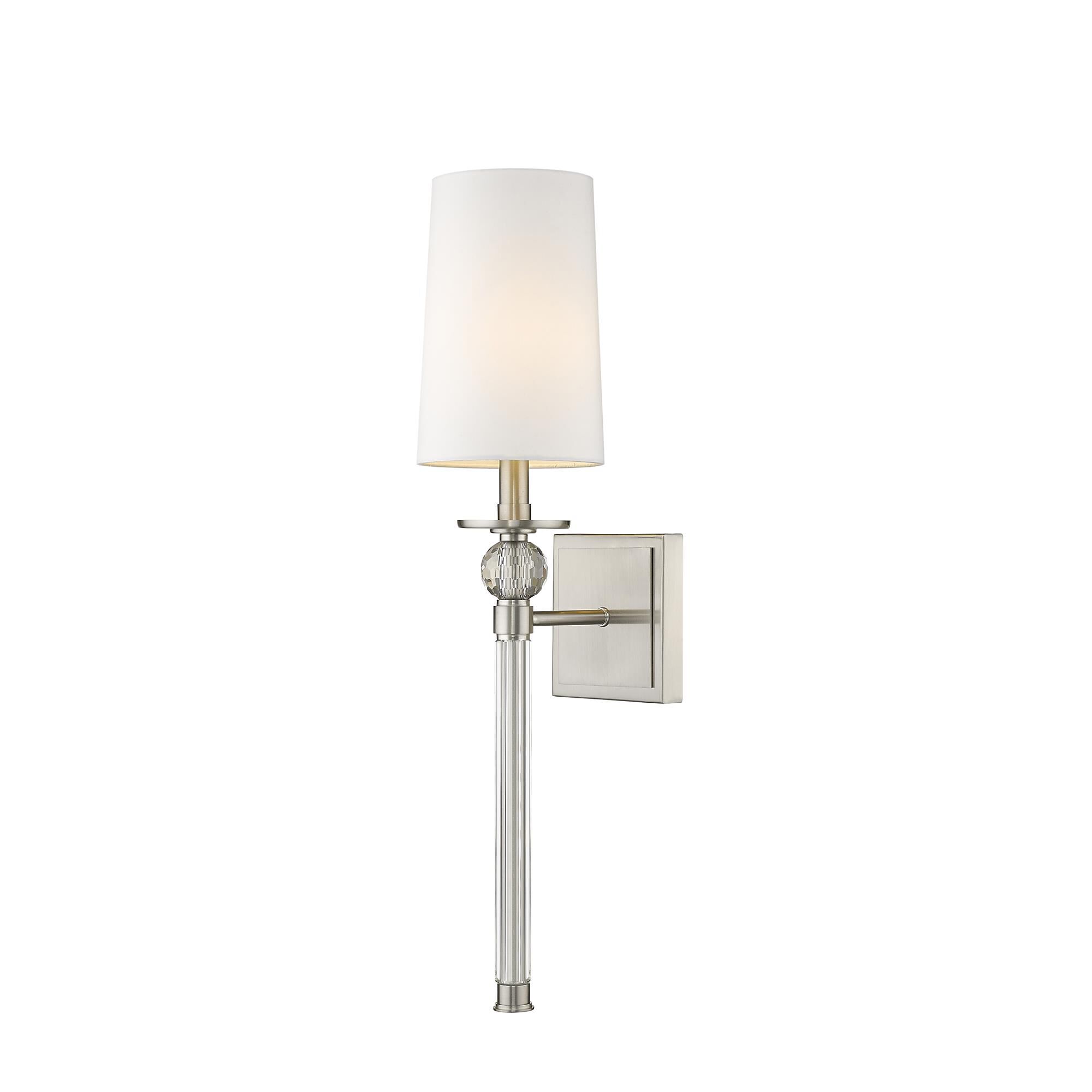 Shown in Brushed Nickel finish and Fabric glass and Fabric shade