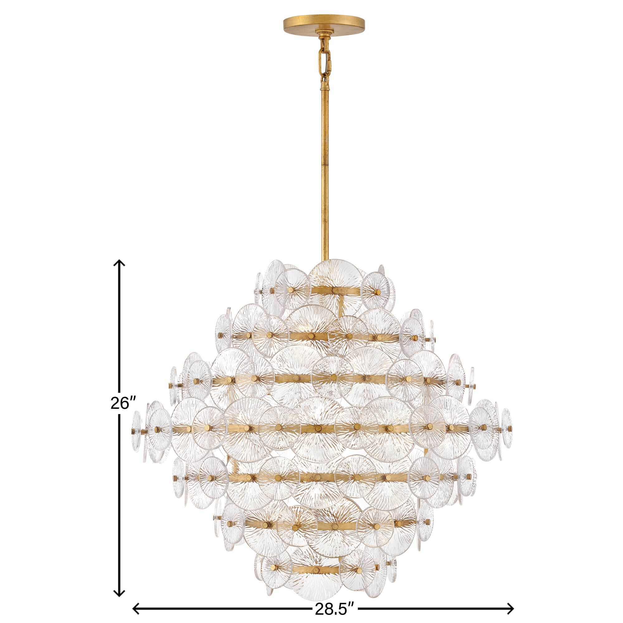 Shown in Distressed Brass finish and Clear Pressed glass