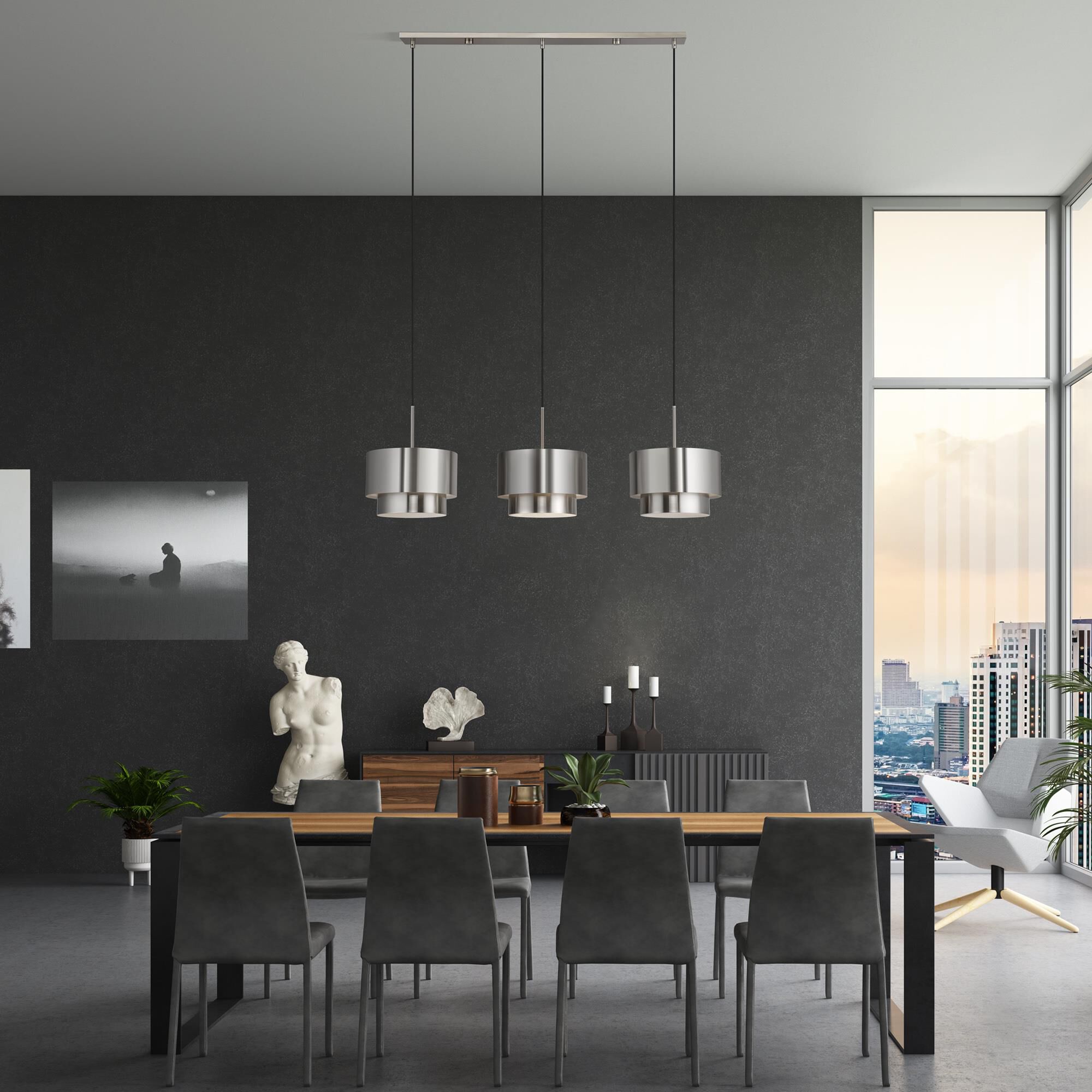 Shown in Brushed Nickel finish and Brushed Nickel Steel with Shiny White Inside shade