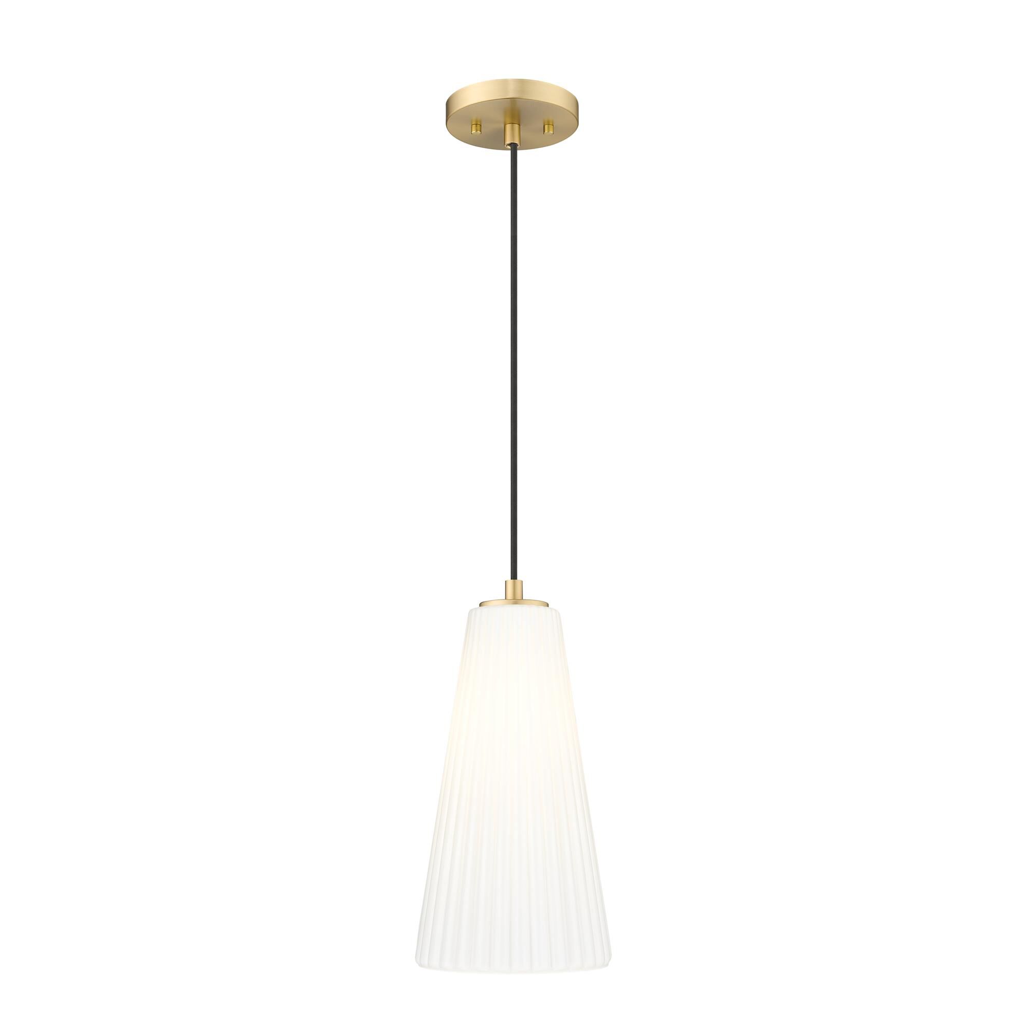Shown in Modern Gold finish and White glass and White shade