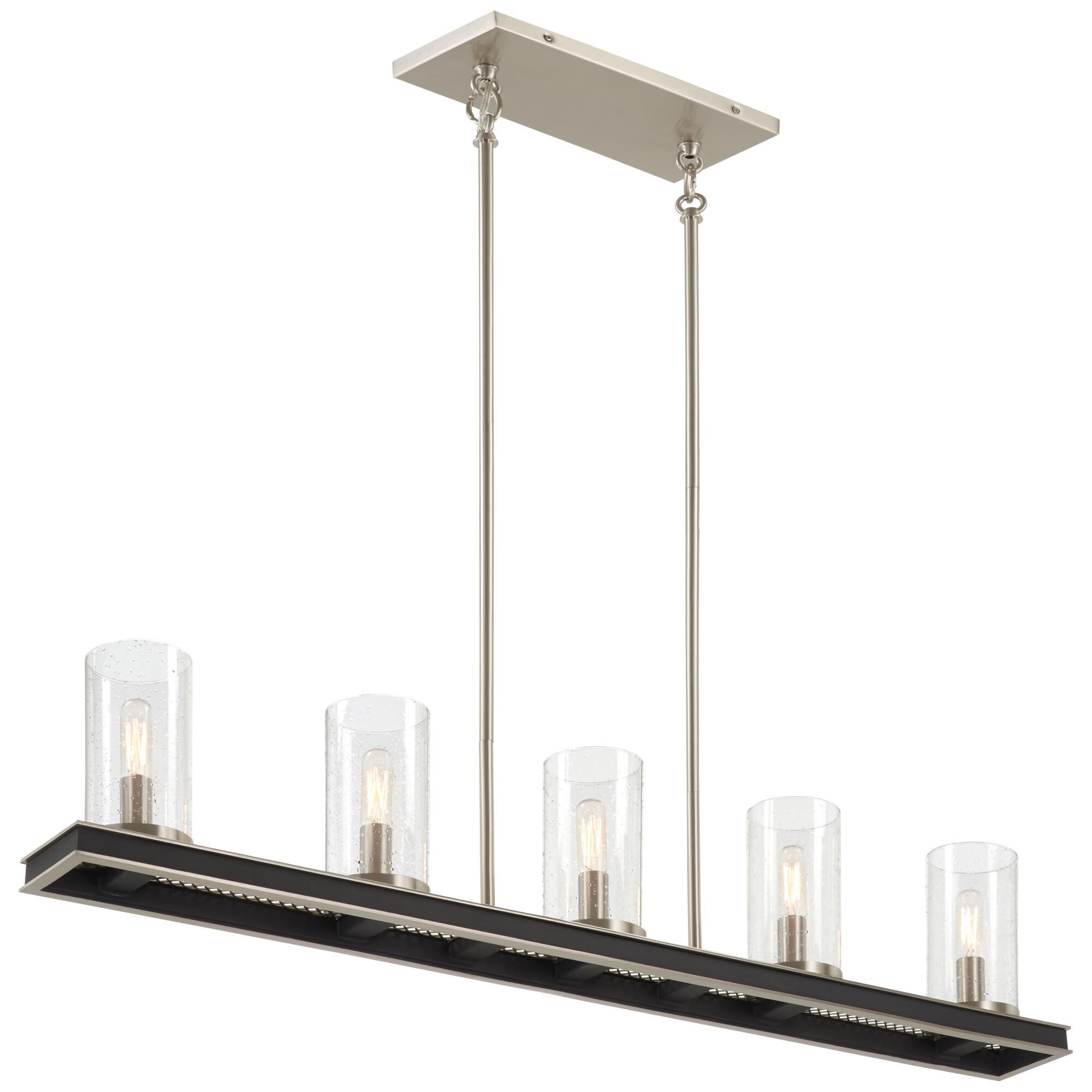 Shown in Coal With Brushed Nickel finish and Seedy glass and Glass shade