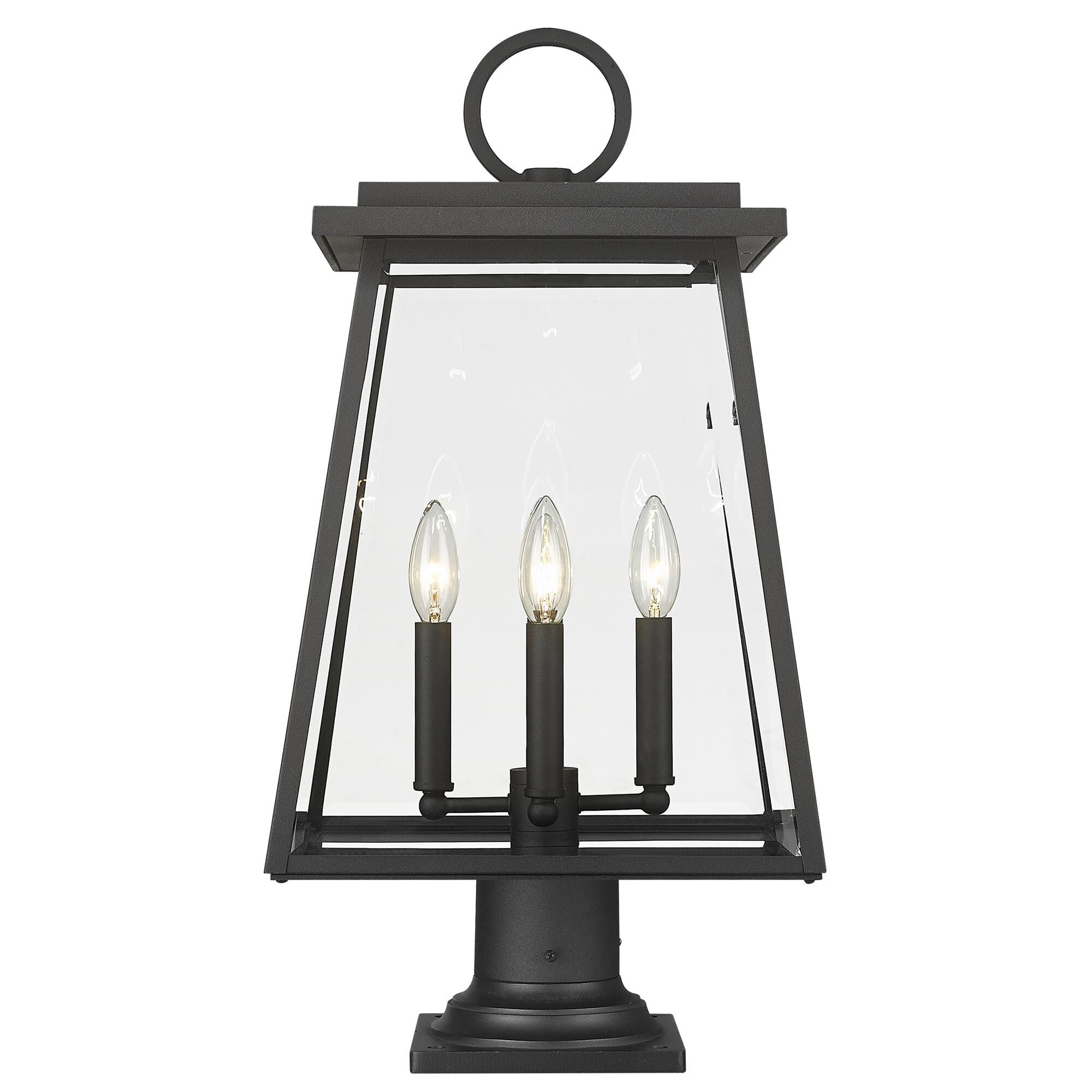 Shown in Black finish and Clear Beveled glass