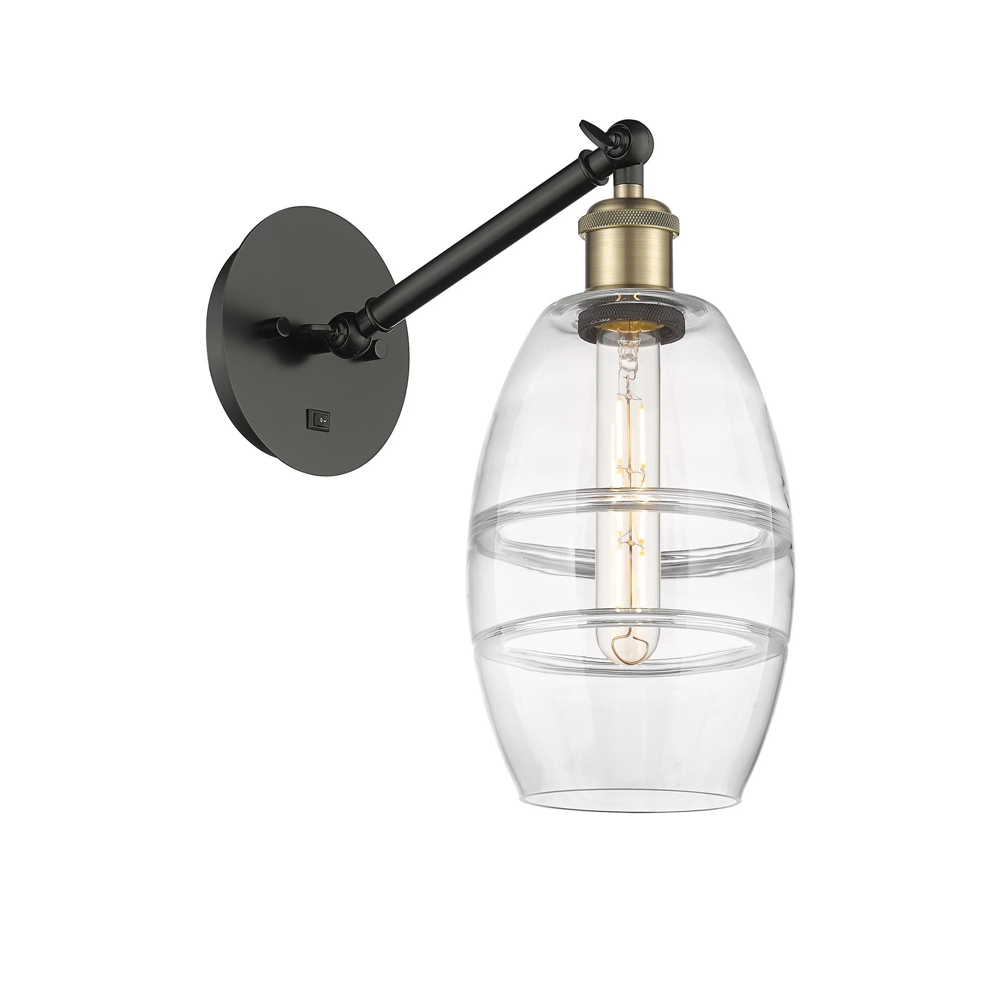 Shown in Black Antique Brass finish and Clear glass