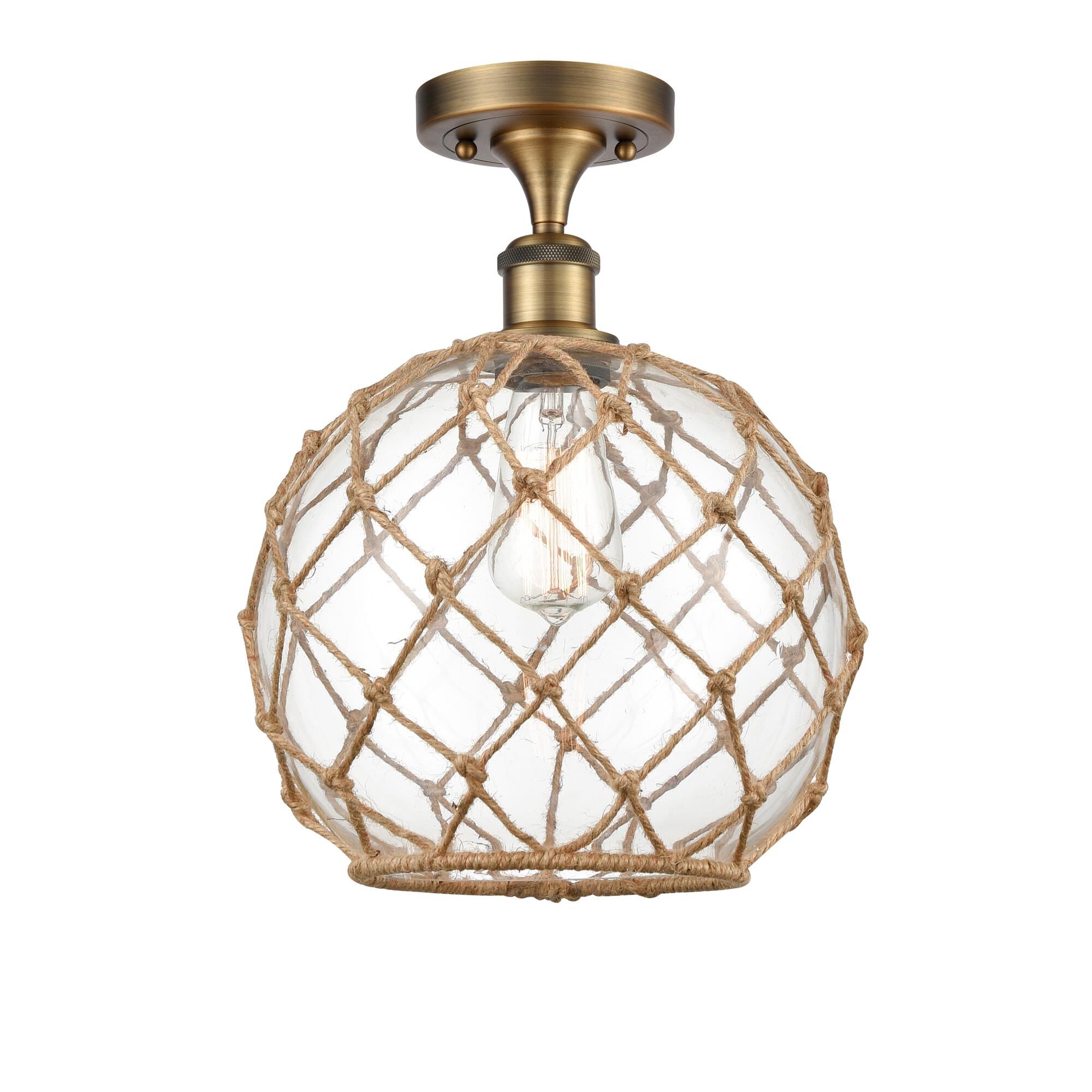 Shown in Brushed Brass finish and Sphere glass and Glass And Rope shade