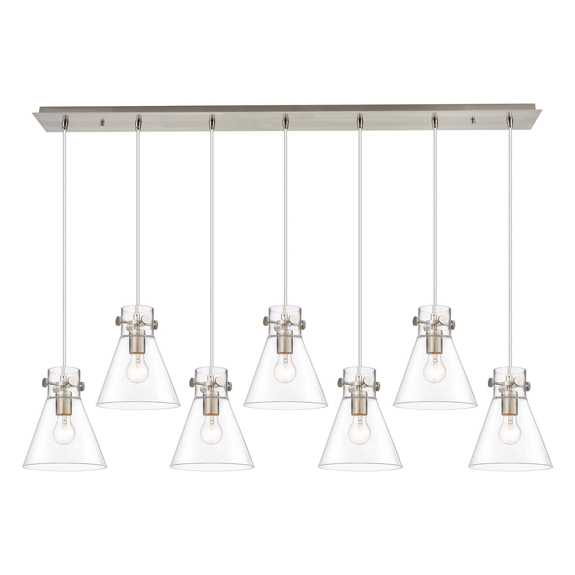 Shown in Brushed Satin Nickel finish and Clear glass and Clear Glass shade