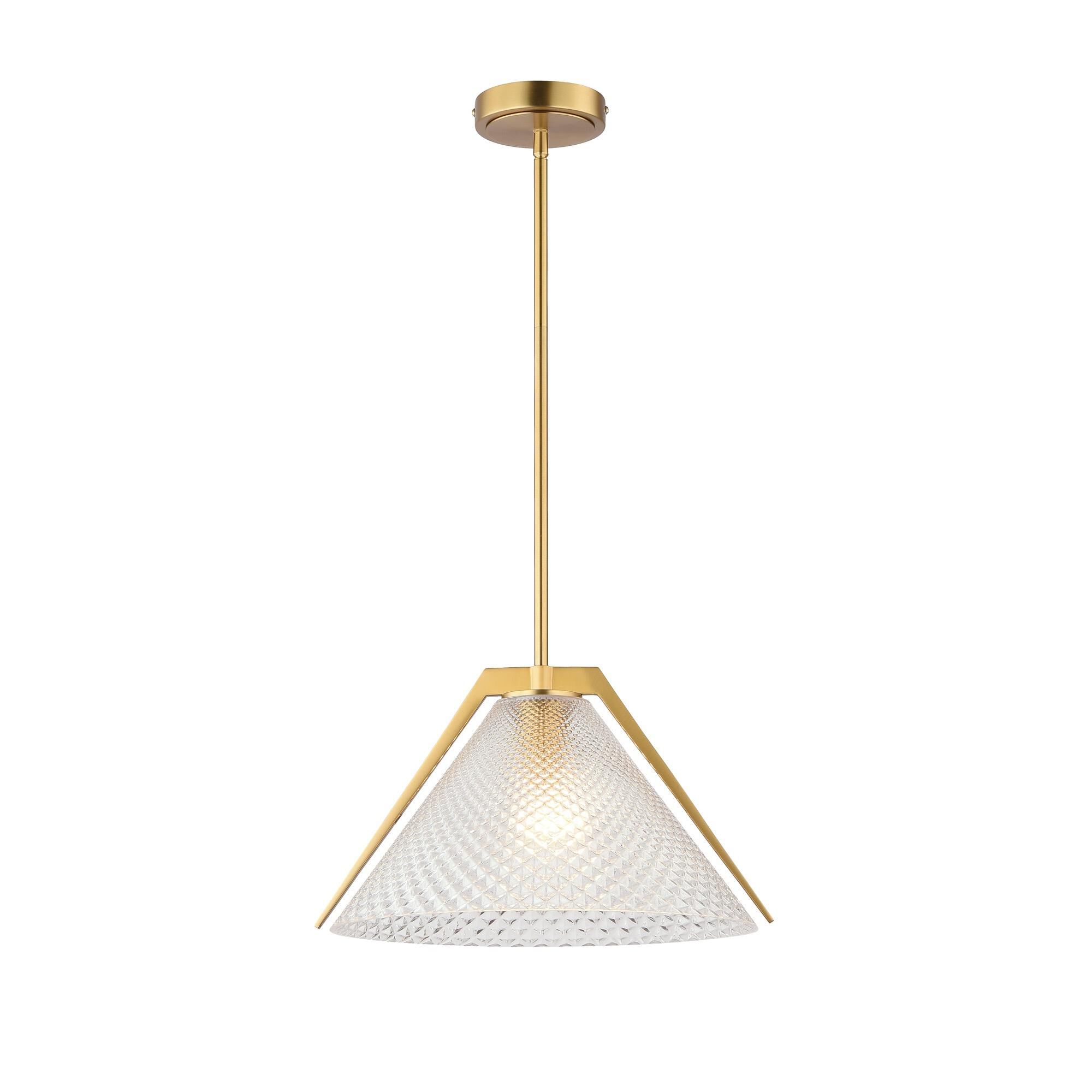 Shown in Brass And Black finish and Glass shade