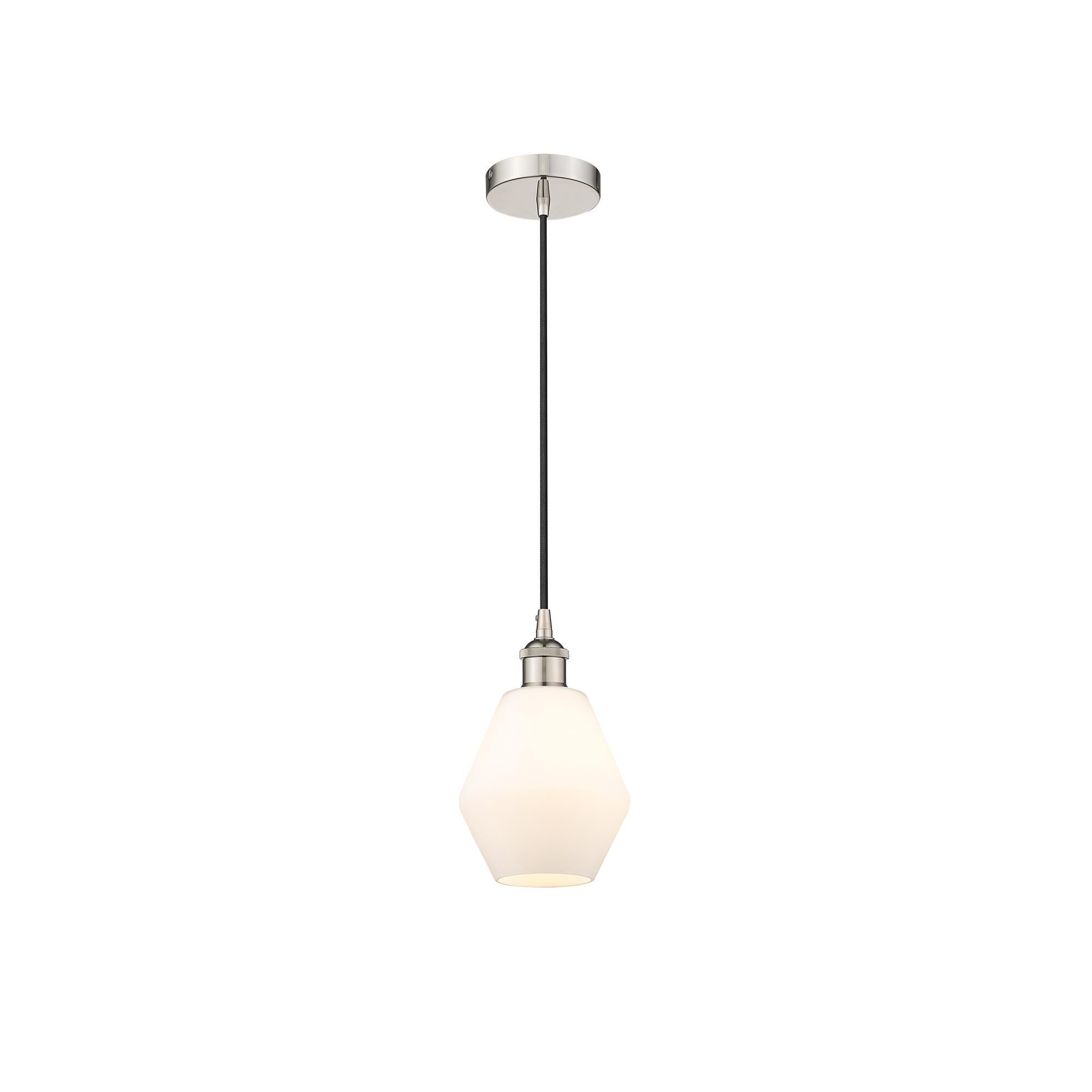 Shown in Polished Nickel finish and Cased Matte White Cindyrella 8