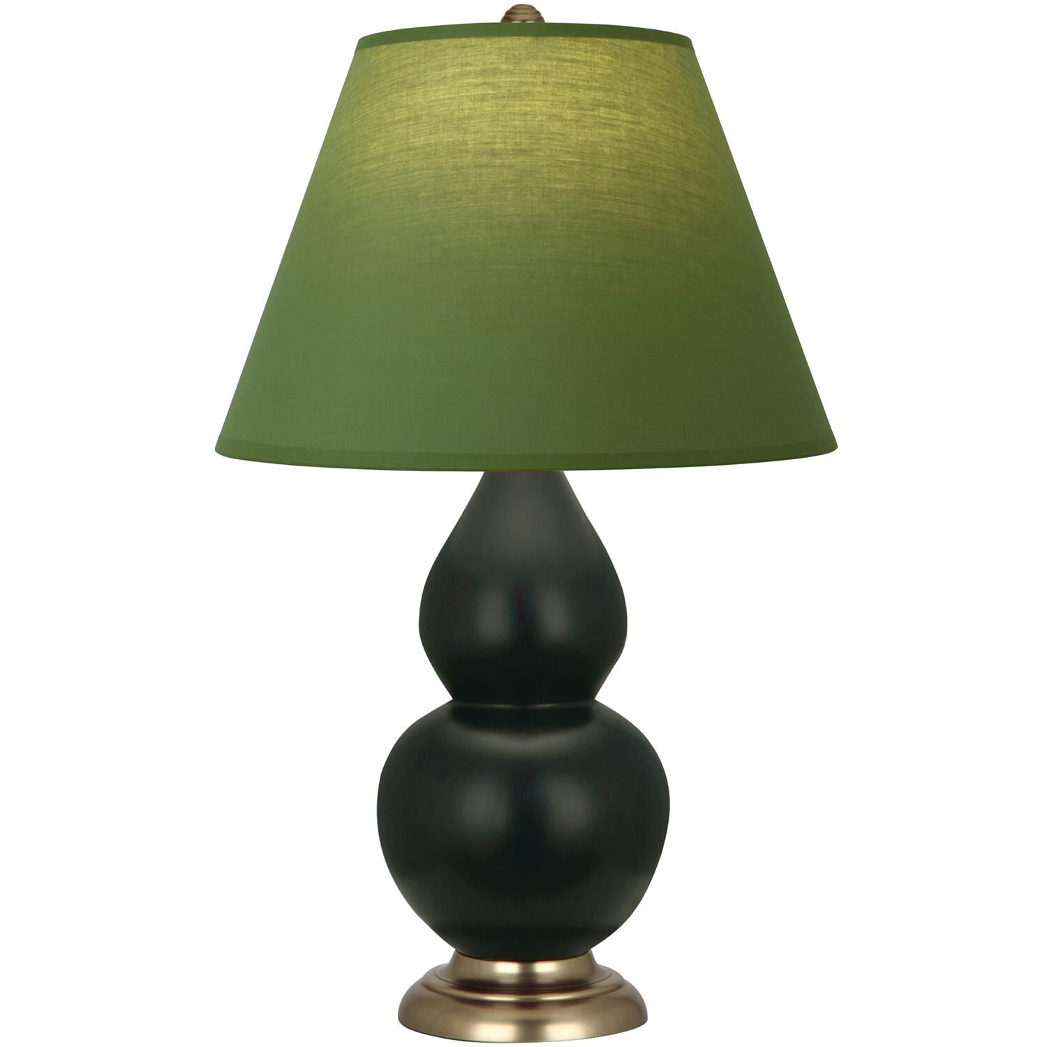 Shown in Matte Obsidian finish and Tea Green and Taupe shade and Antique Natural Brass accent