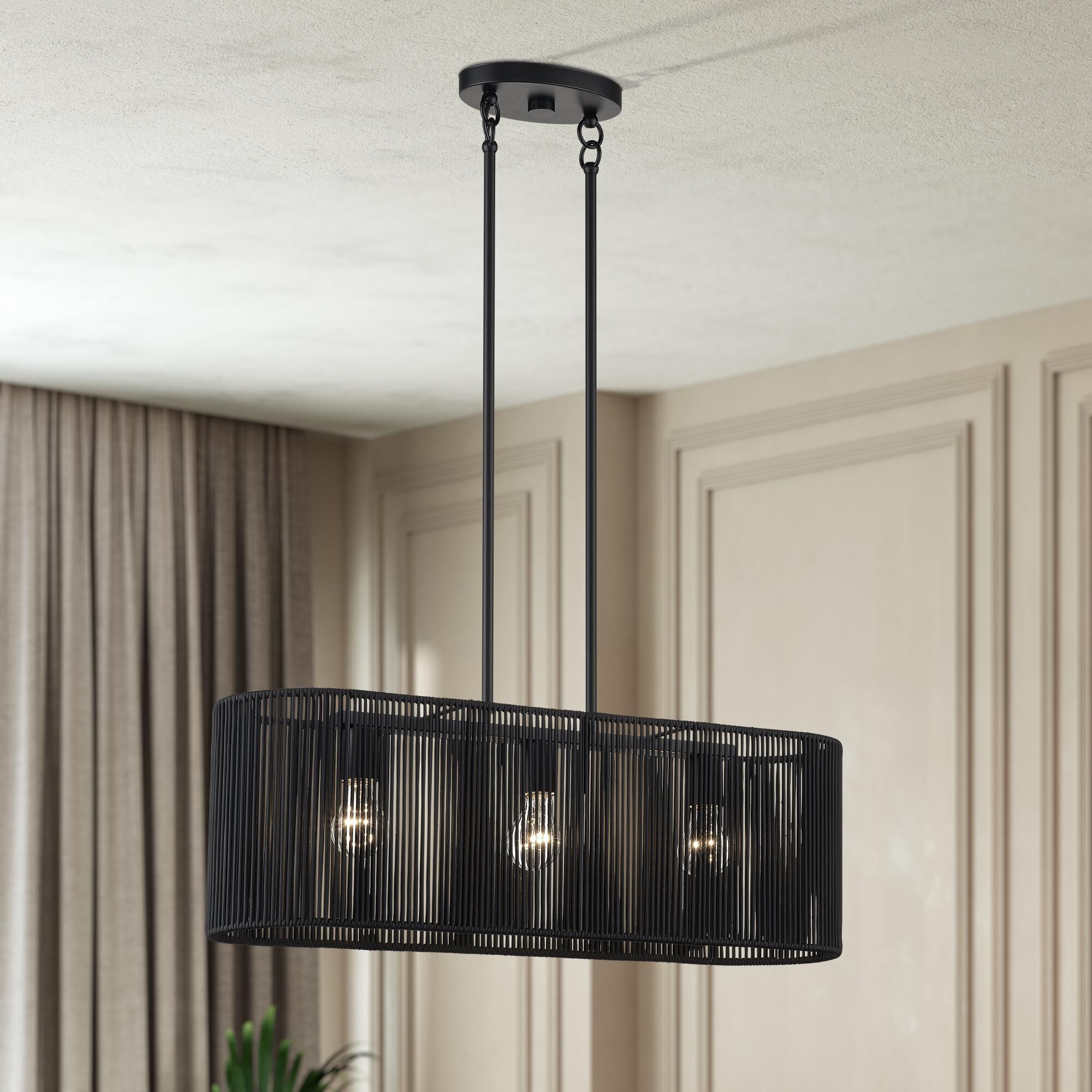 Shown in Black finish and Hand-Woven Parisian Night Color Polyester Rope shade