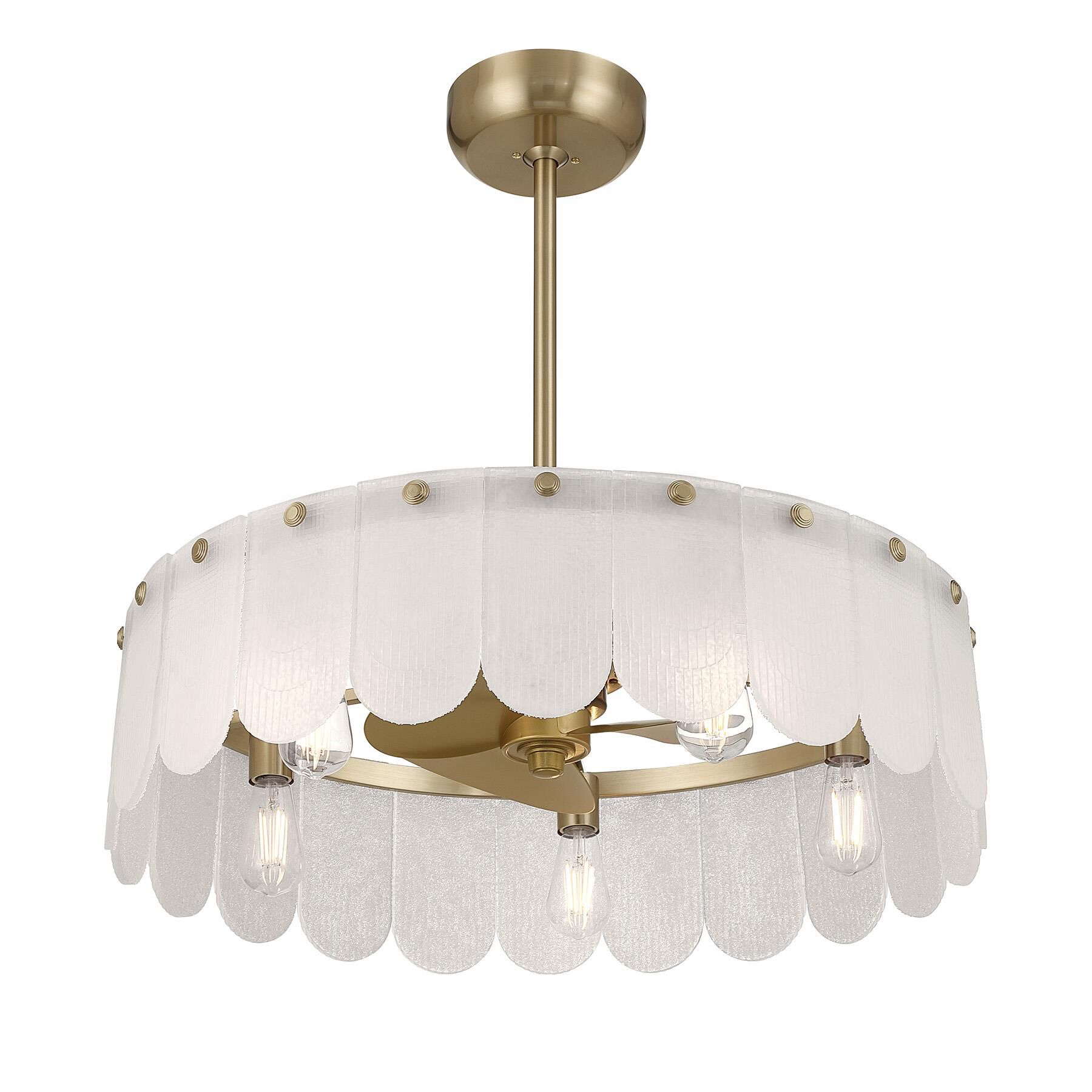 Shown in Noble Brass finish and Frosted Sugar glass