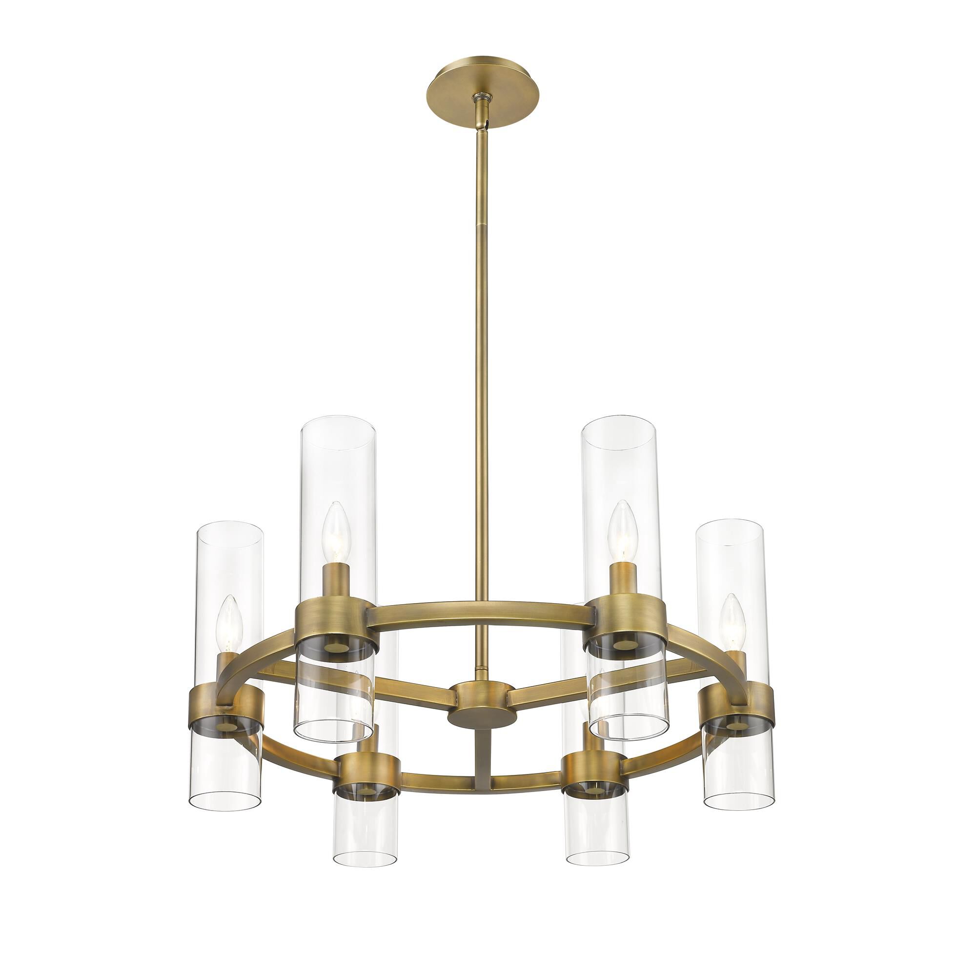 Shown in Rubbed Brass finish and Glass shade