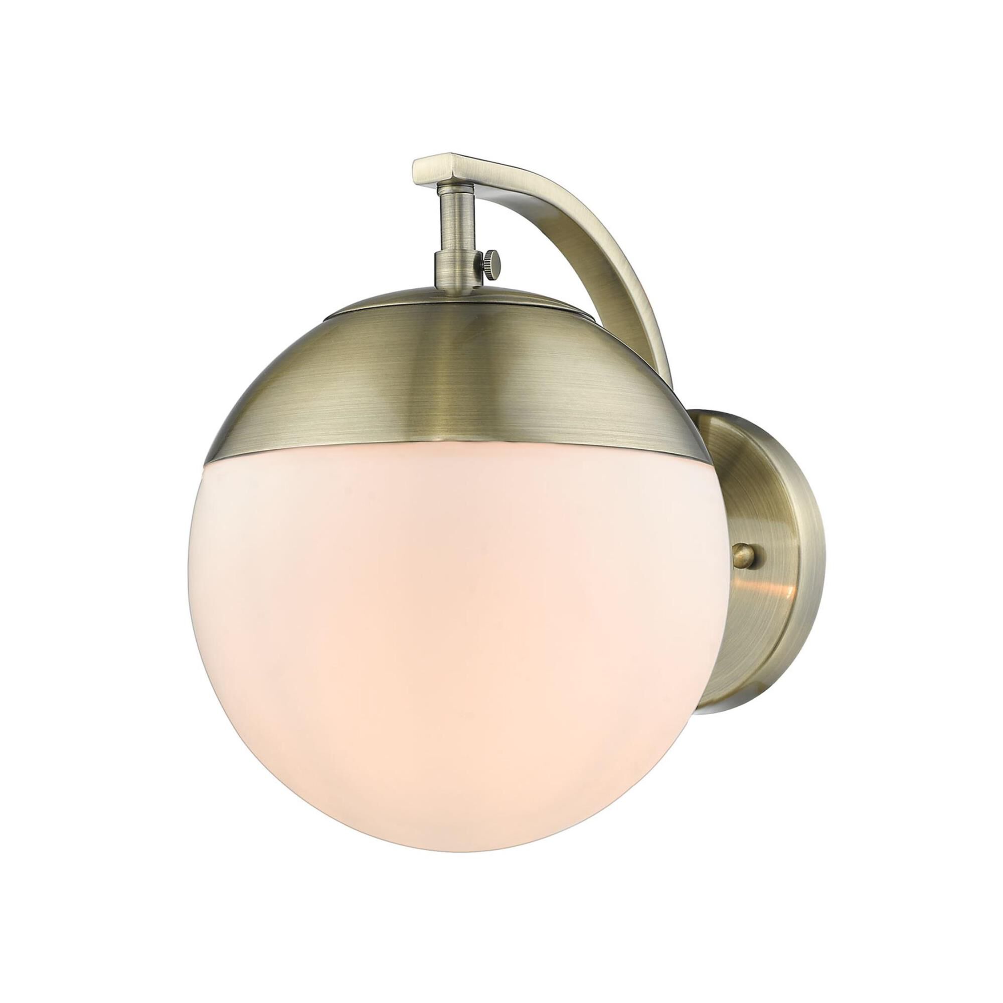 Shown in Aged Brass finish and Opal glass and Aged Brass accent