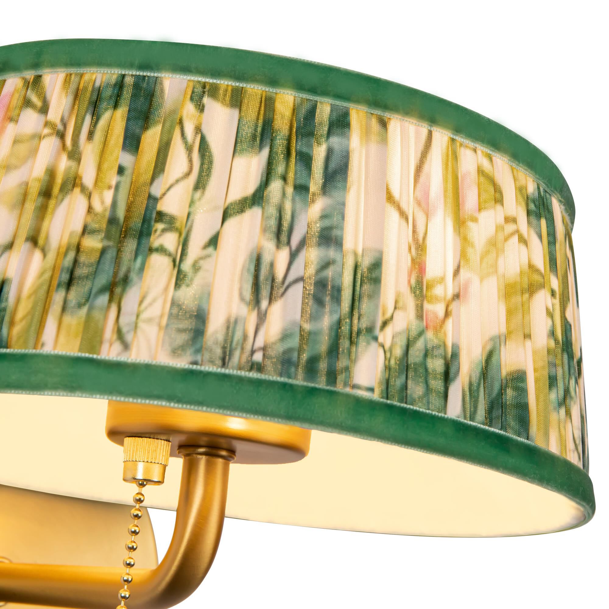 Shown in Brushed Gold finish and Green Linen shade