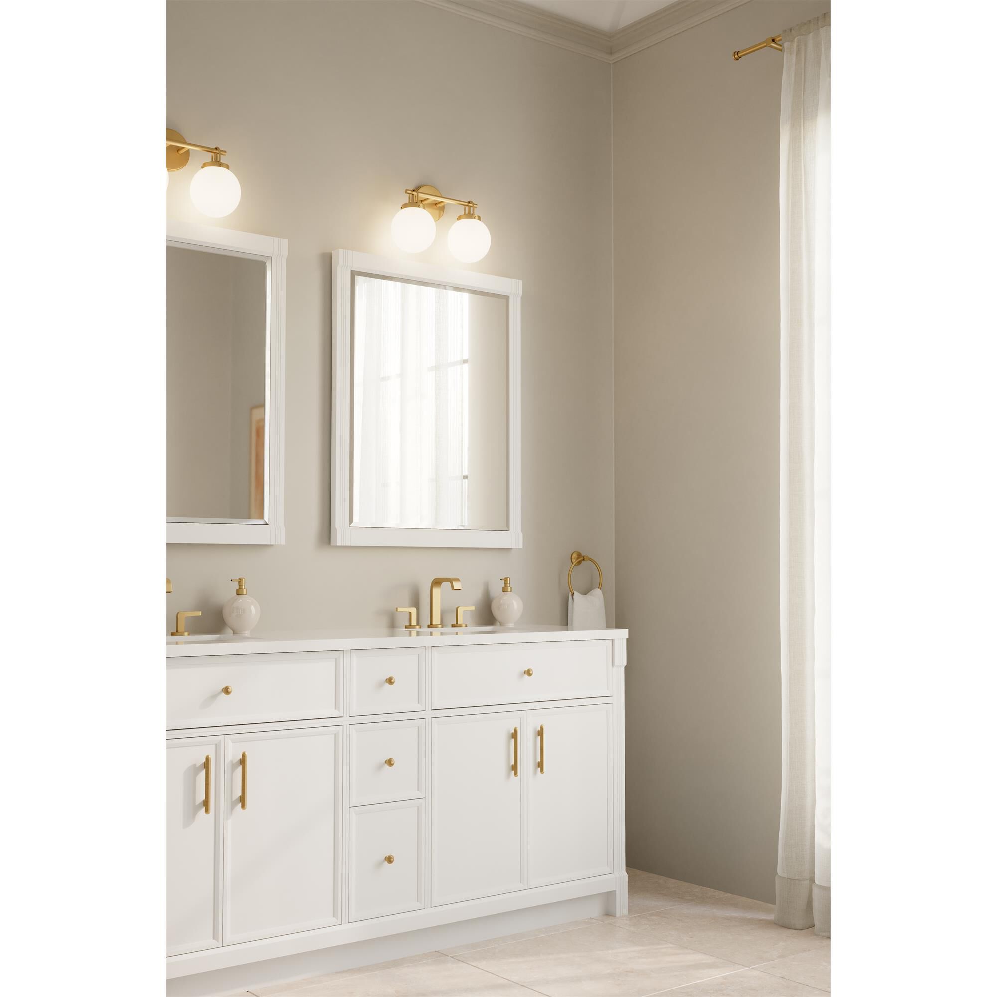 Shown in Legacy Brass finish and Etched White glass