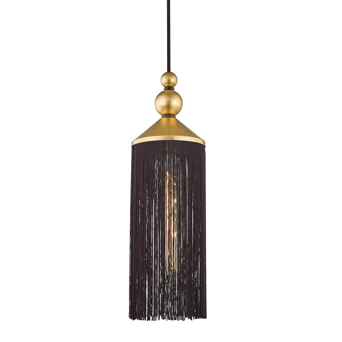 Shown in Gold Leaf finish and Black Silk Tassels shade