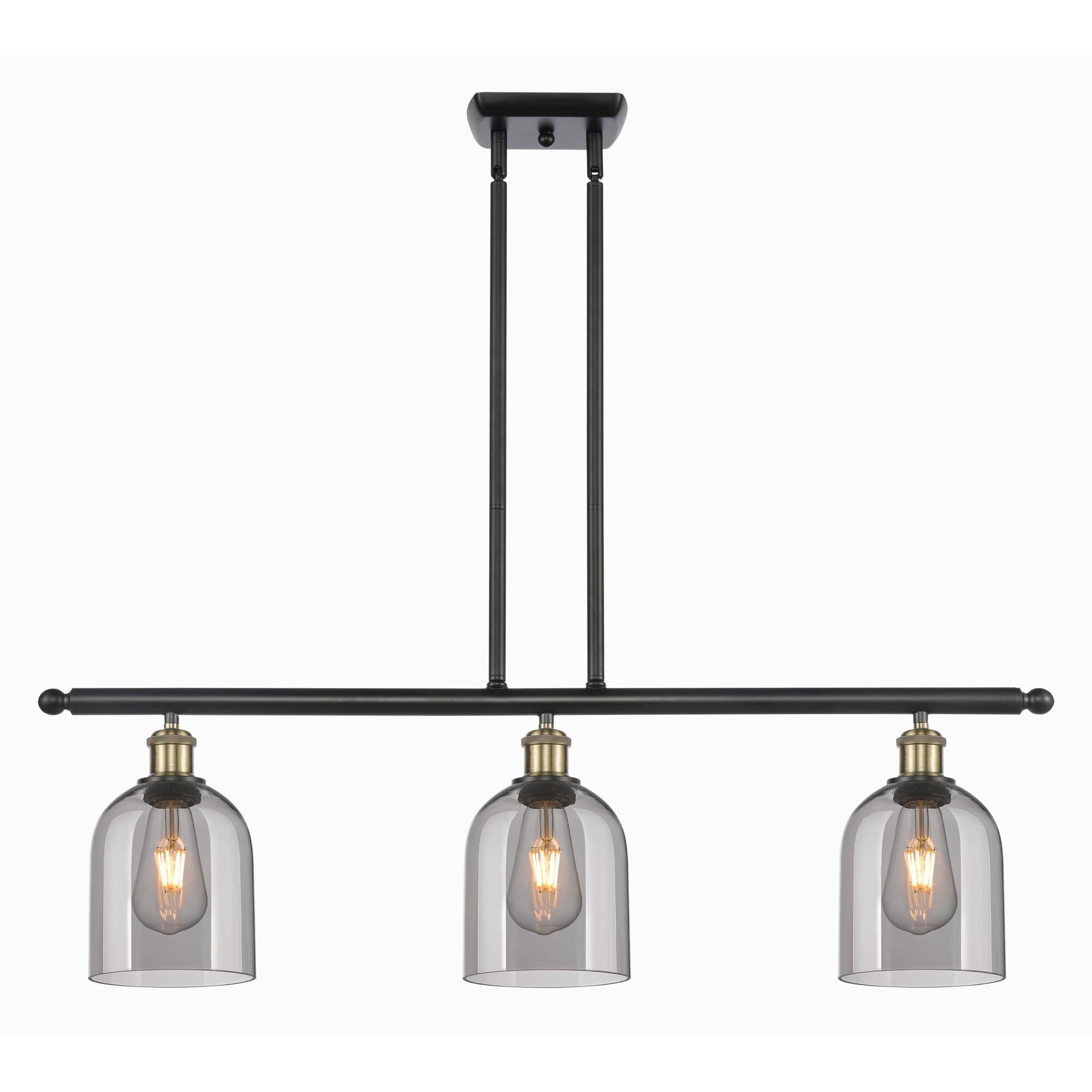 Shown in Black Antique Brass finish and Light Smoke glass