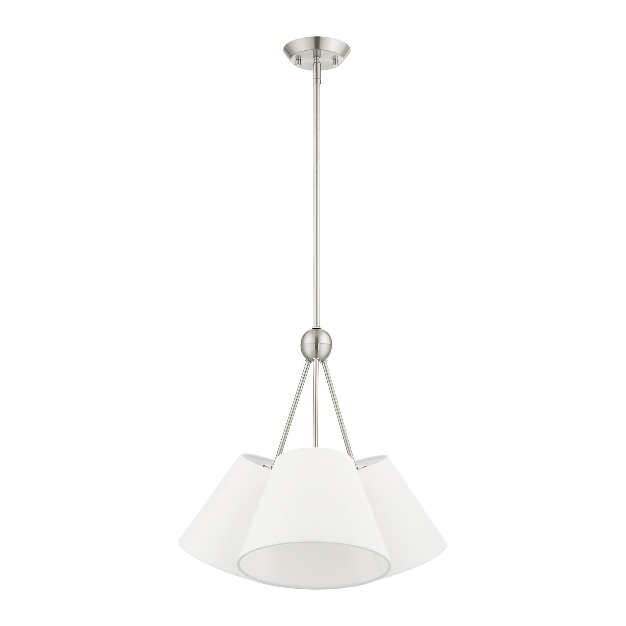 Shown in Brushed Nickel finish and Hand Crafted Off White Fabric Hardback Shade glass and Hand Crafted Off White Fabric Hardback shade