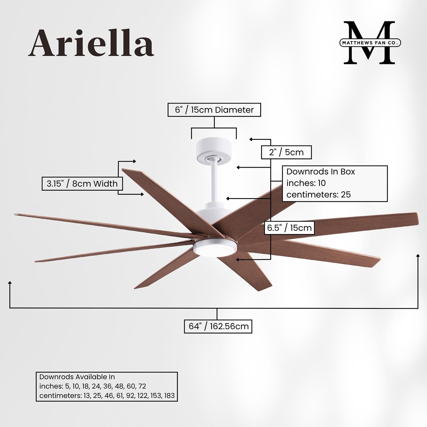 Ariella Outdoor Rated 64 Inch Ceiling Fan with Light Kit by Matthews Fan Company