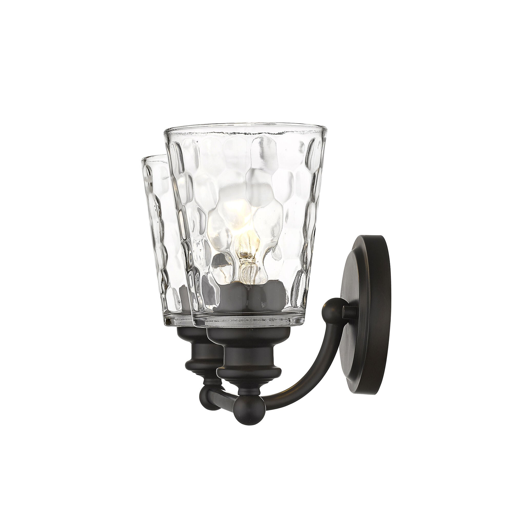 Shown in Oil-Rubbed Bronze finish and Clear glass and Clear, Optic Cone Shaped Glass shade