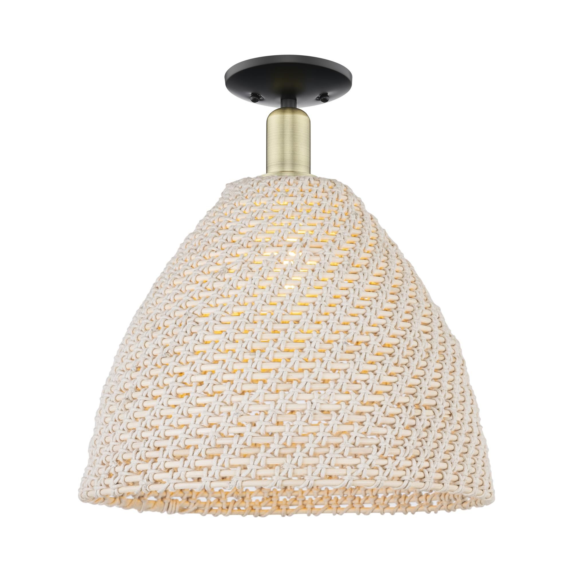 Shown in Black Antique Brass finish and Natural shade