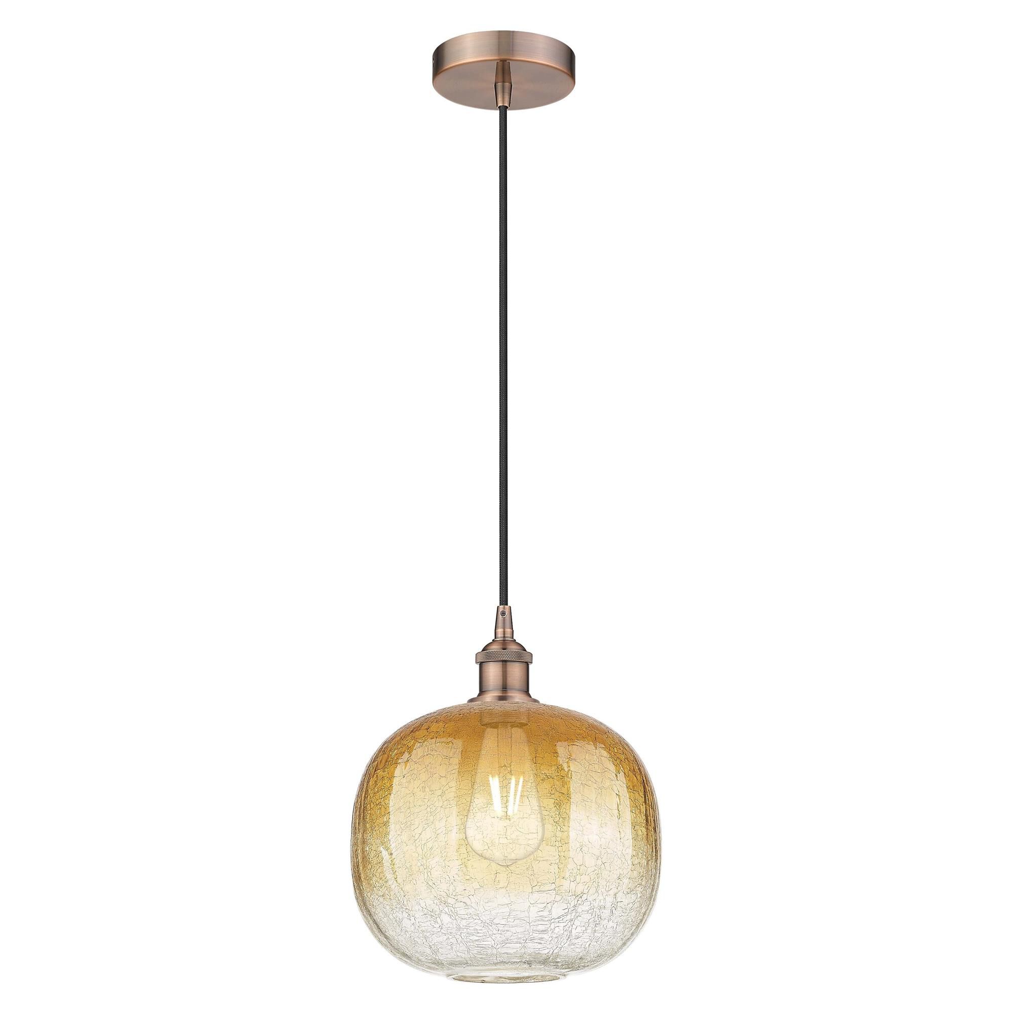 Shown in Antique Copper finish and Amber glass
