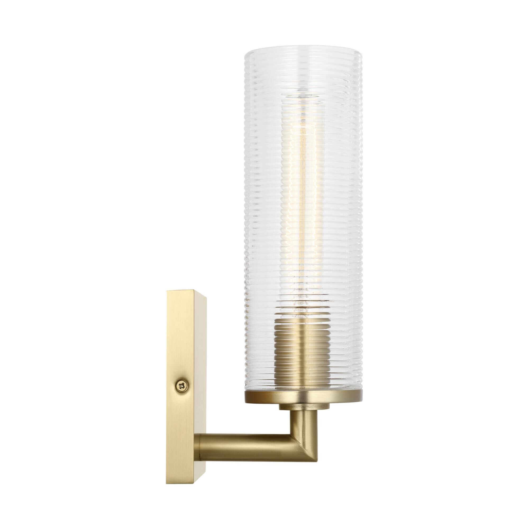 Shown in Satin Brass finish and Clear Ribbed glass