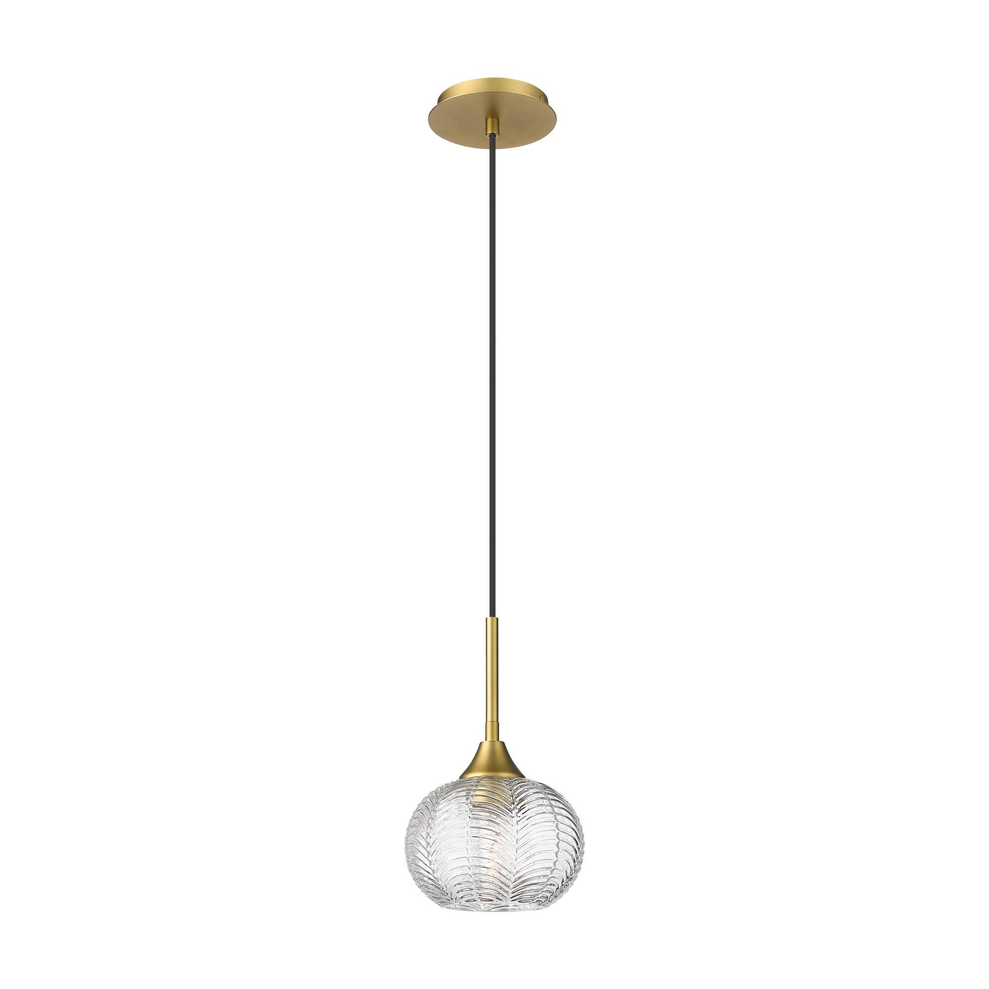 Shown in Brushed Brass finish and Clear shade
