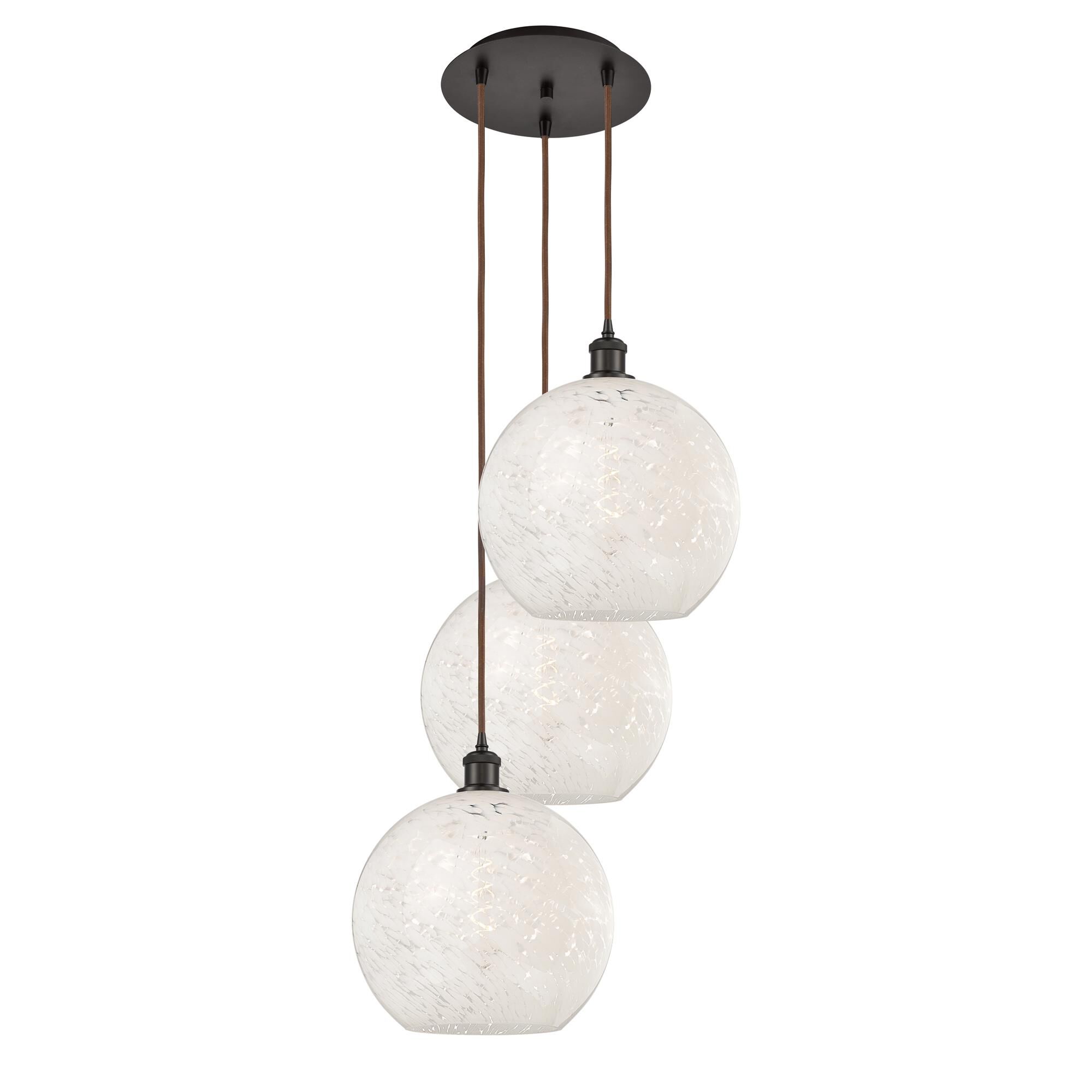 Shown in Oil Rubbed Bronze finish and White Mouchette glass