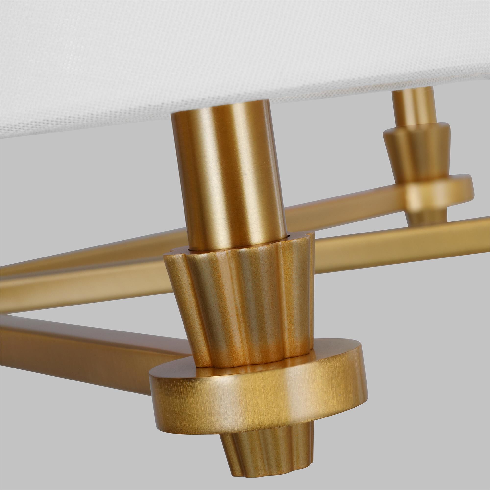 Shown in Burnished Brass finish and White Linen Fabric s shade
