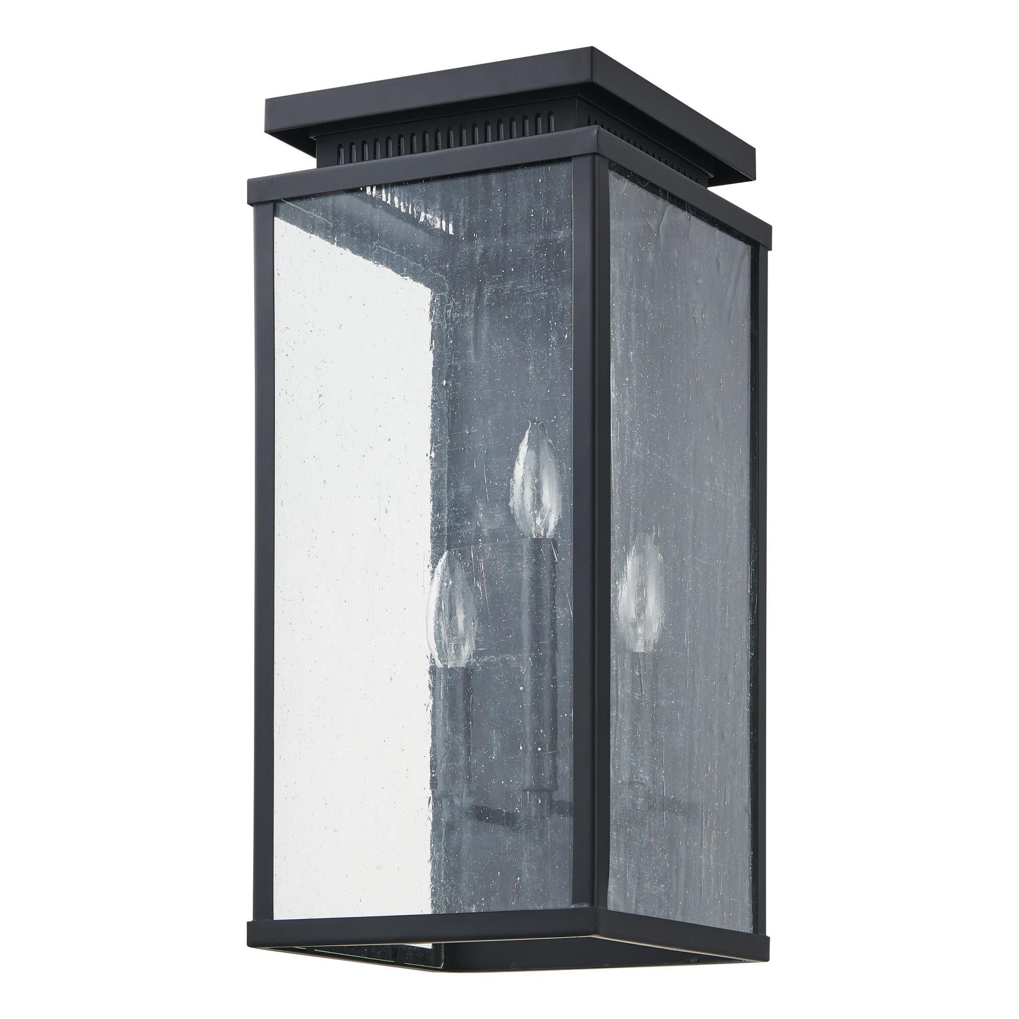 Shown in Matte Black finish and Clear Antique glass