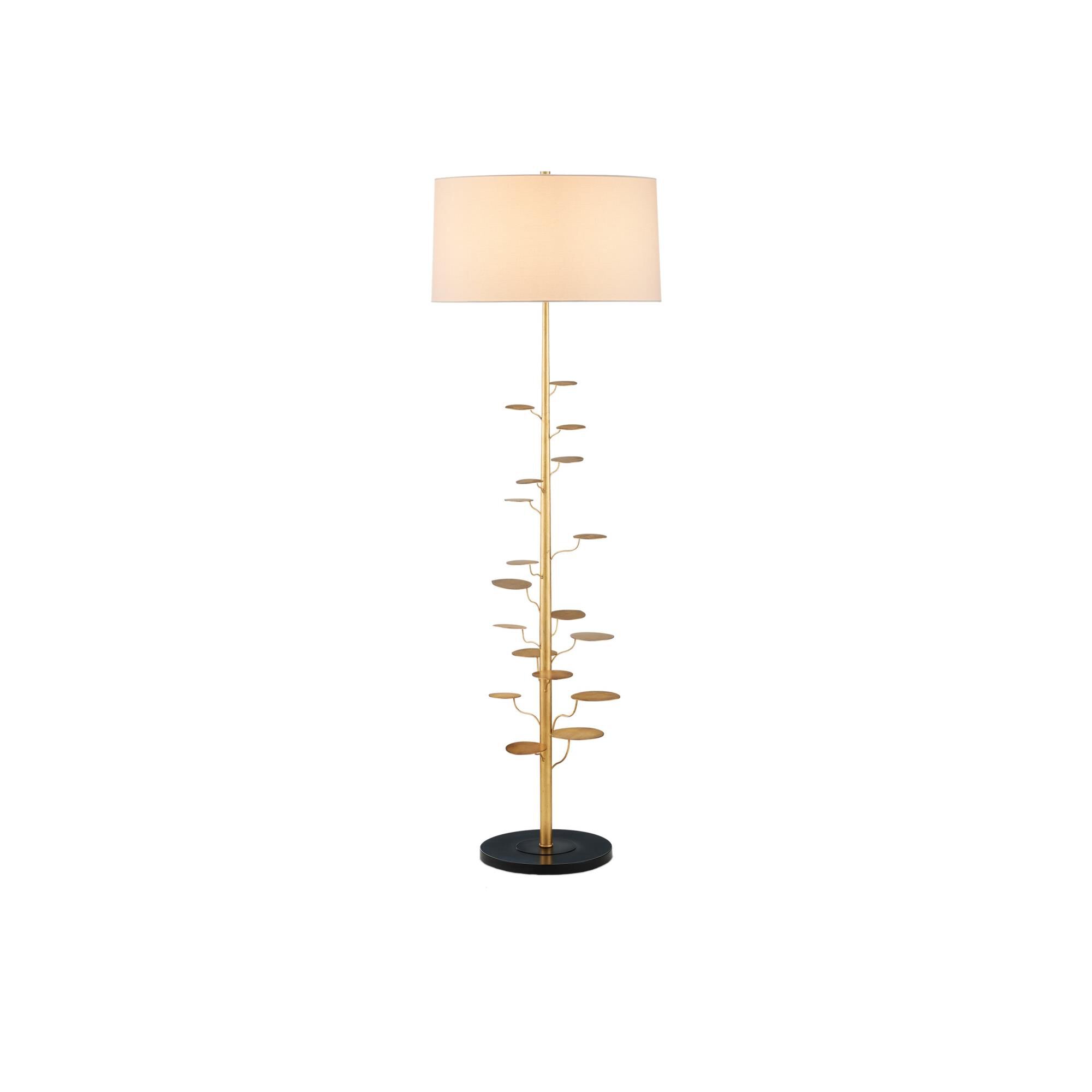 Shown in Antique Gold Leaf finish and Light Beige Linen shade