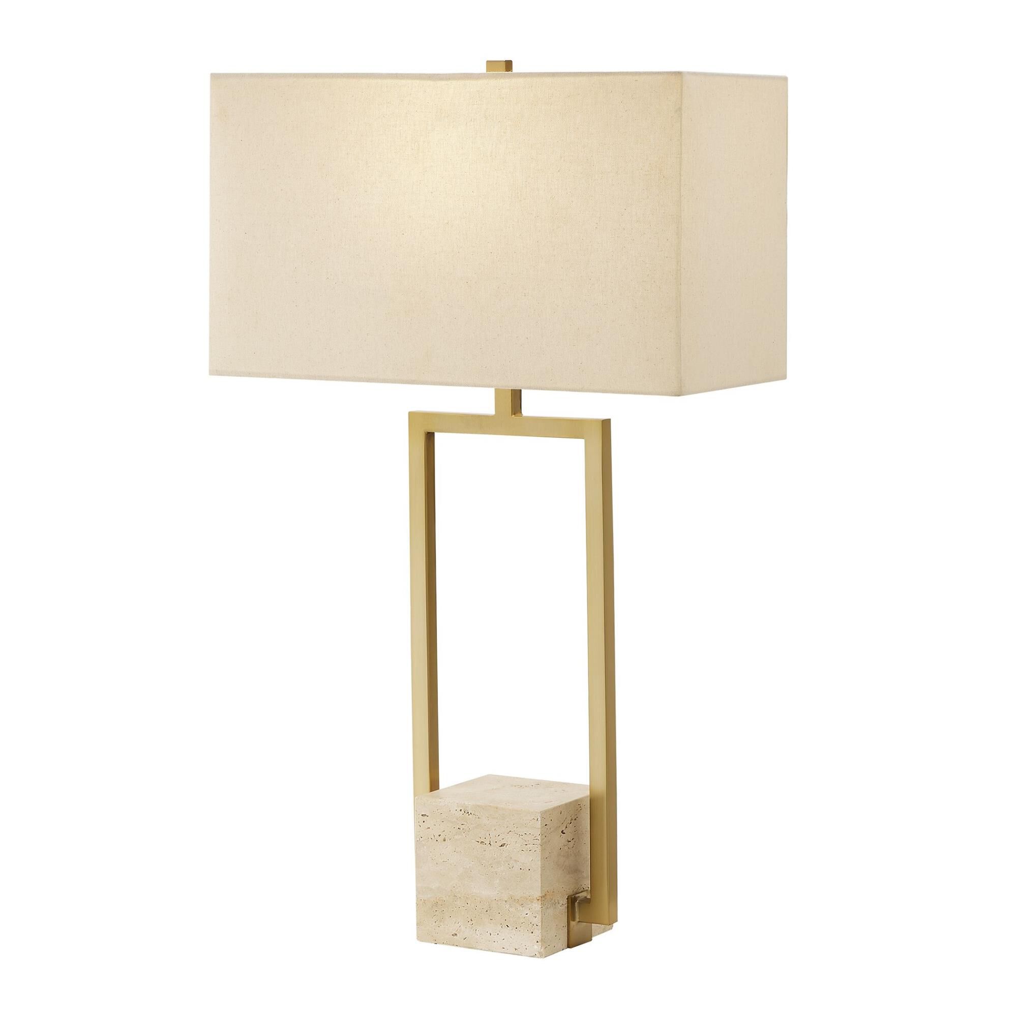 Shown in Brass and Gold finish and Rectangle Drum with Liner shade