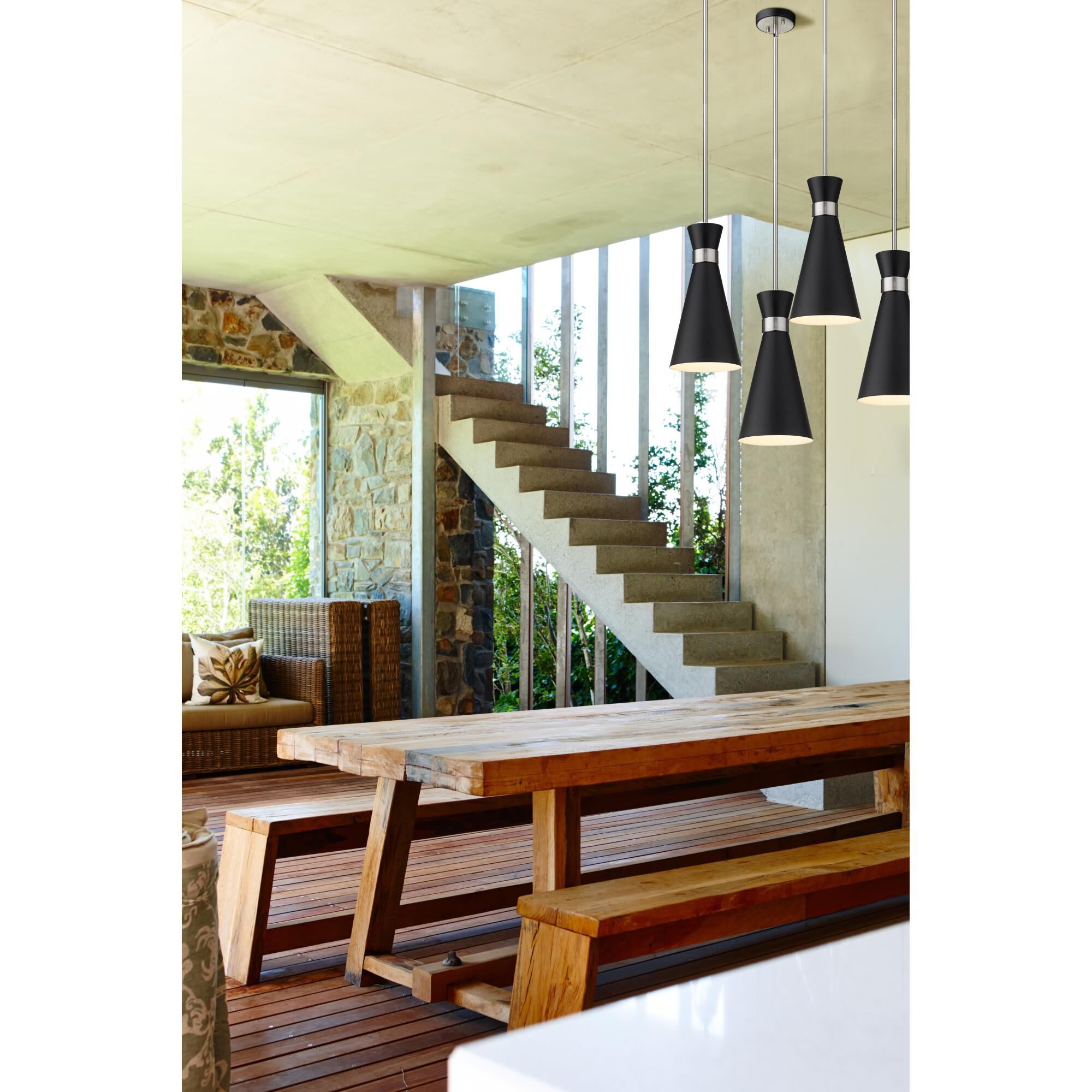 Shown in Matte Black + Brushed Nickel finish and Metal glass and Metal shade