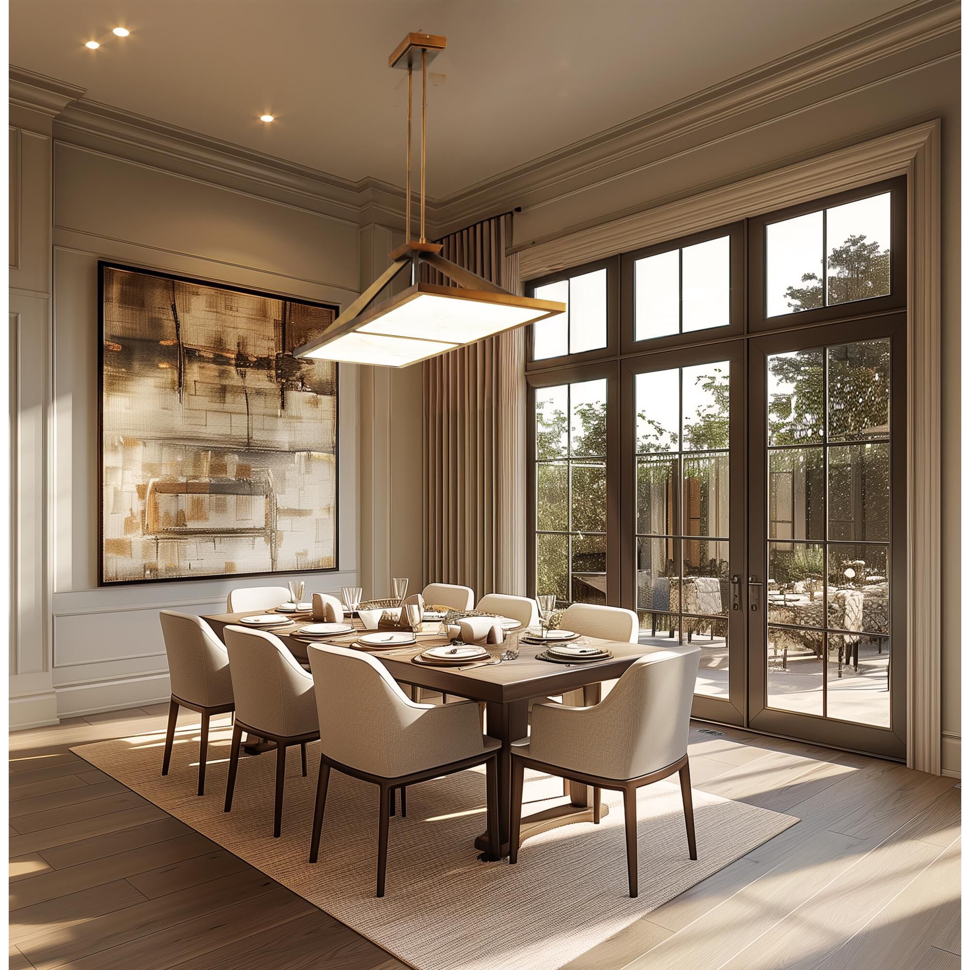 Shown in Ashen Gold finish and Alabaster shade