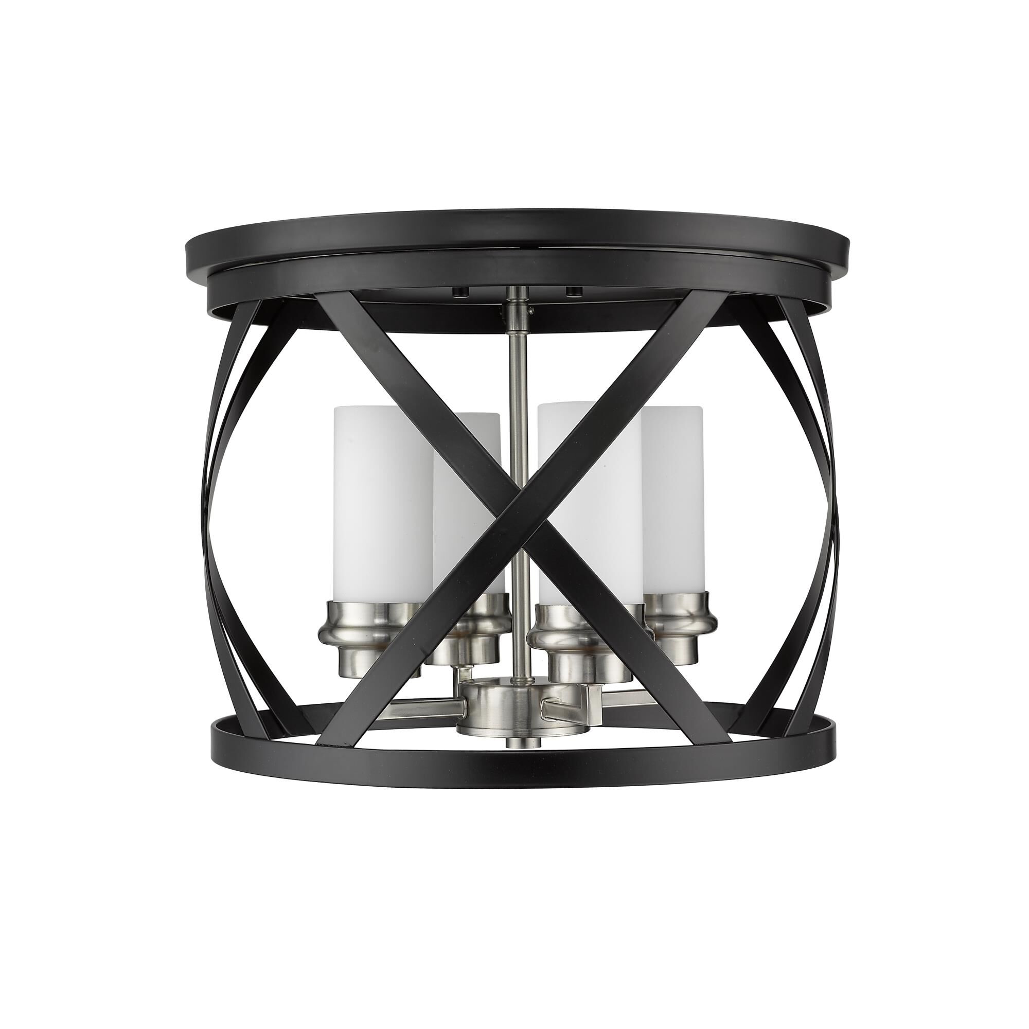 Shown in Matte Black + Brushed Nickel finish and Glass shade