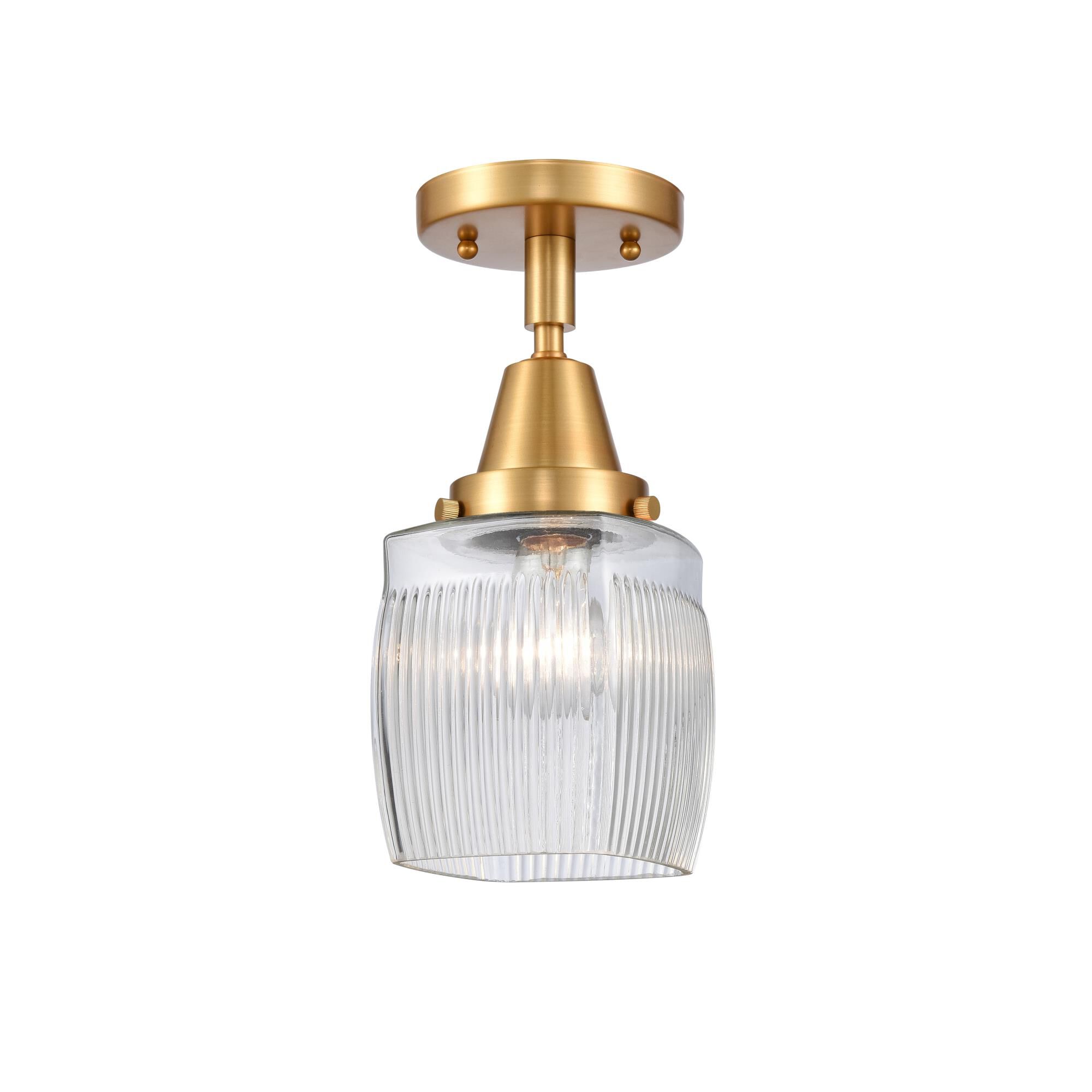 Shown in Satin Gold finish and Thick Clear Halophane Colton glass