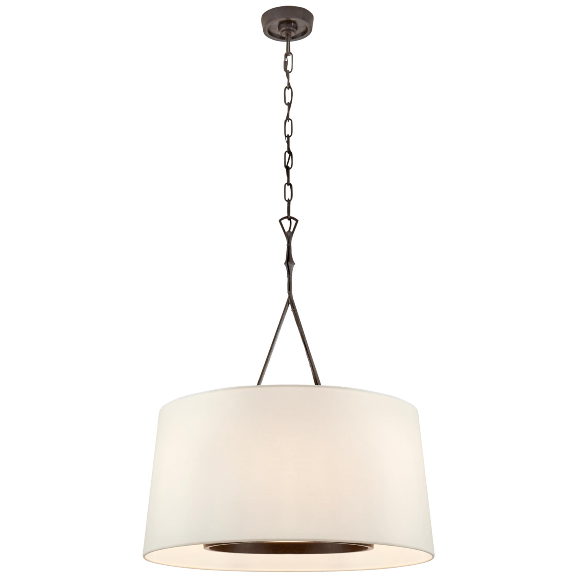 Shown in Aged Iron finish and Linen shade