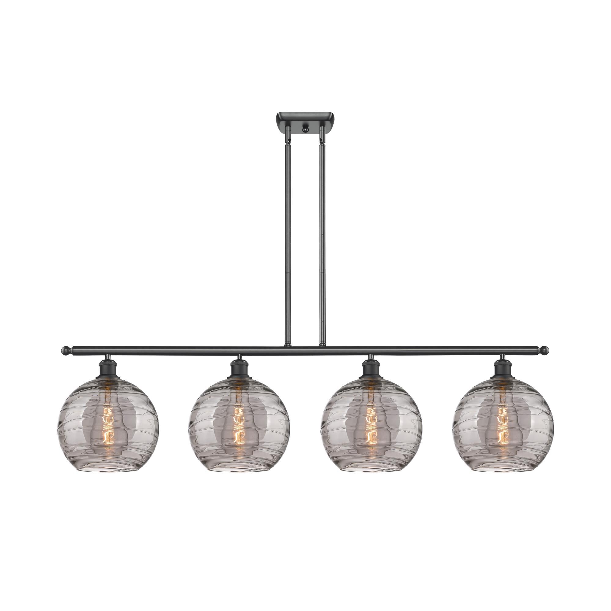 Shown in Matte Black finish and Light Smoke Deco Swirl glass