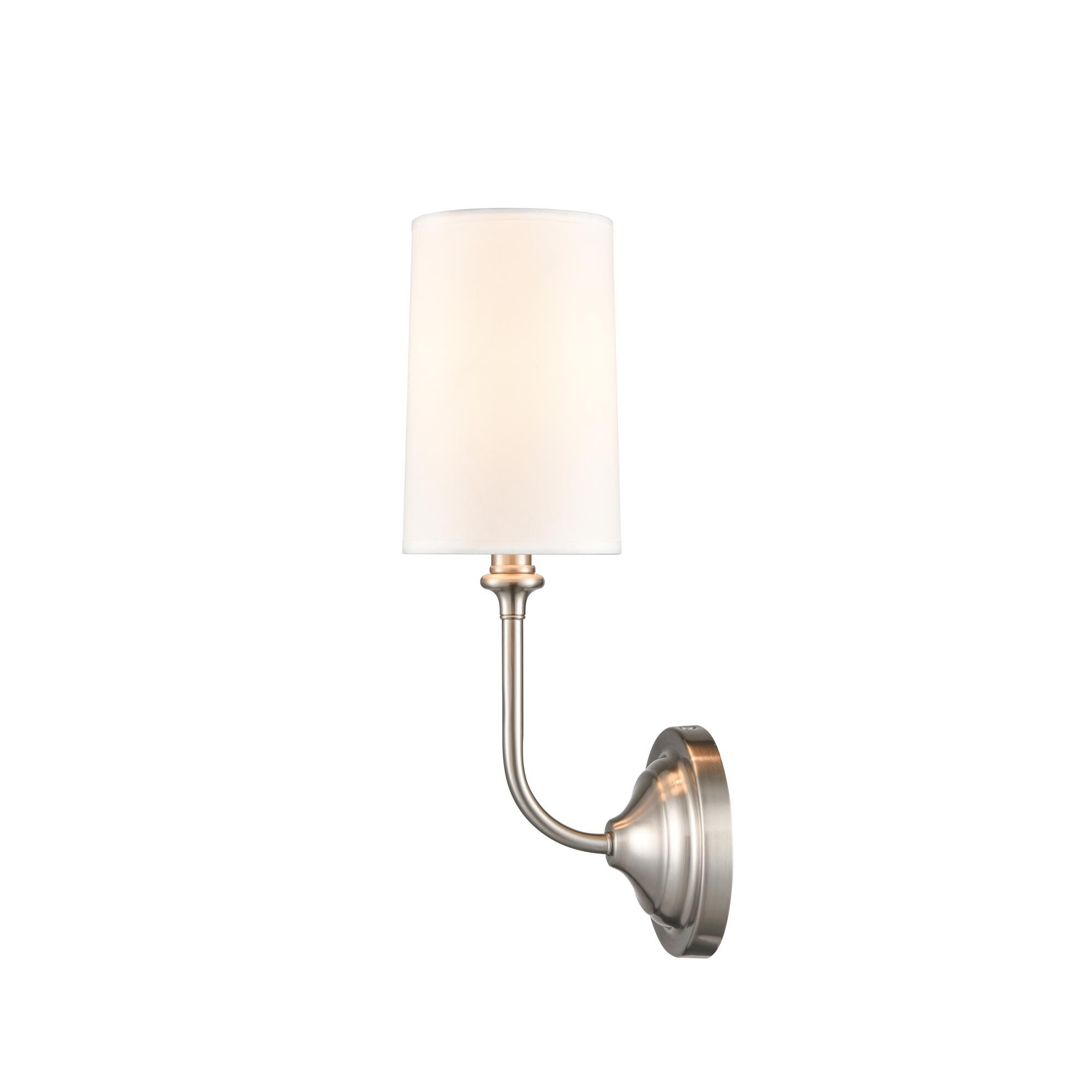 Shown in Brushed Satin Nickel and Off-White finish and Off-White Cotton Fabric shade