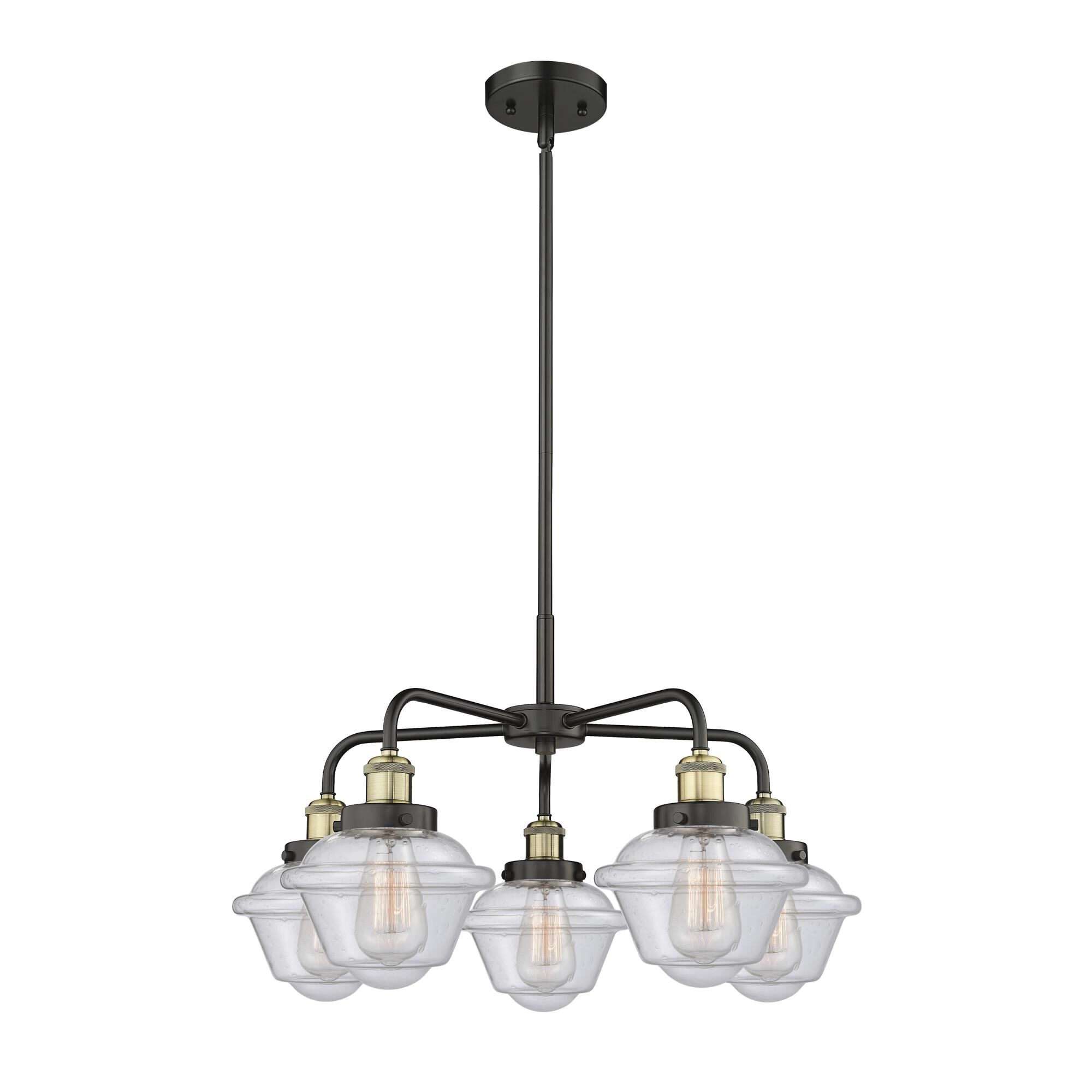 Shown in Black Antique Brass finish and Seedy glass