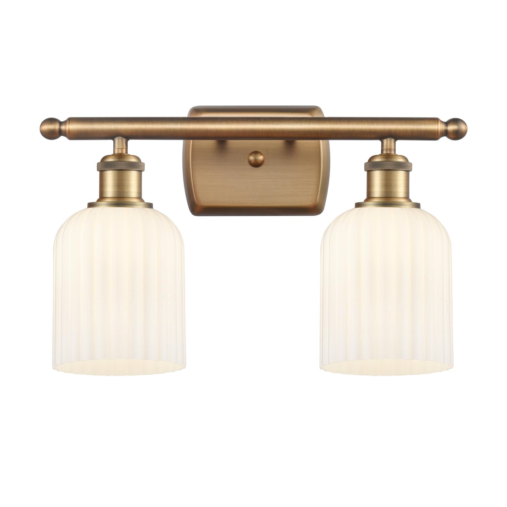 Shown in Brushed Brass finish and Gloss White shade