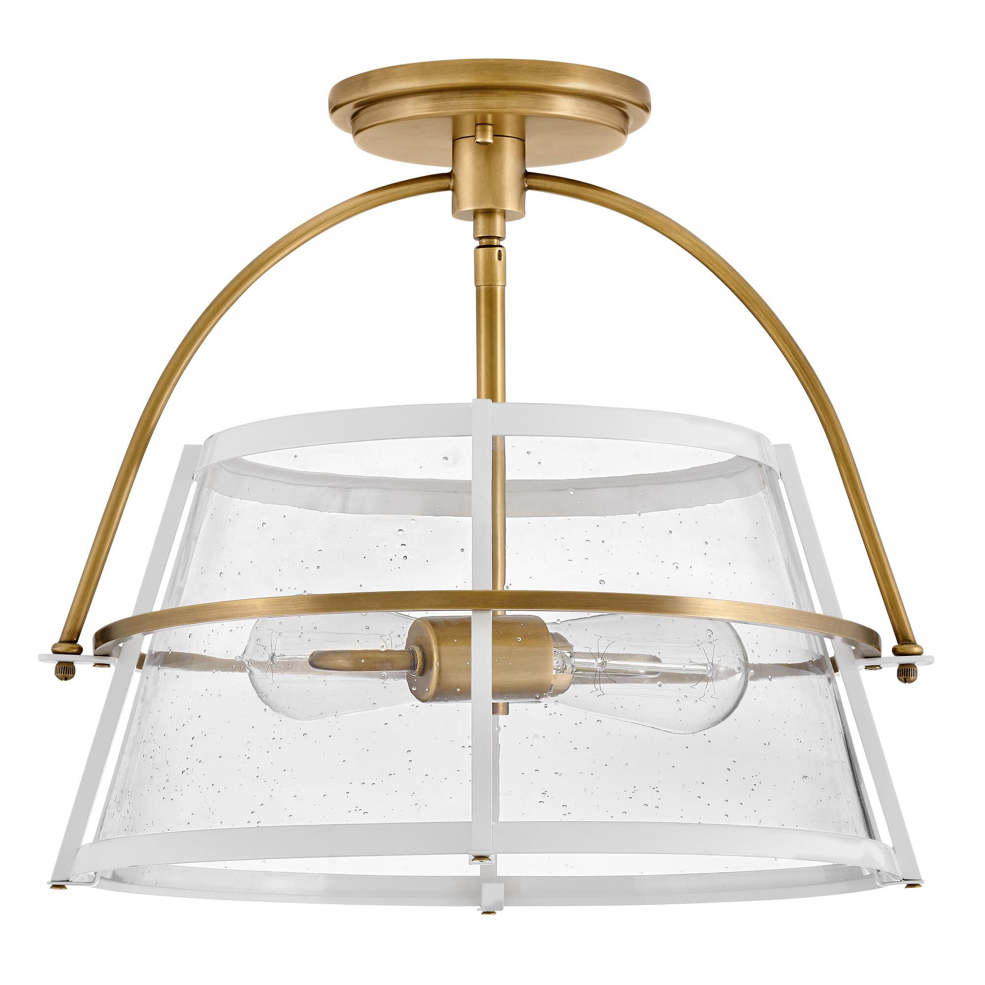 Shown in Heritage Brass with Polished White Accents finish and Clear Seedy glass