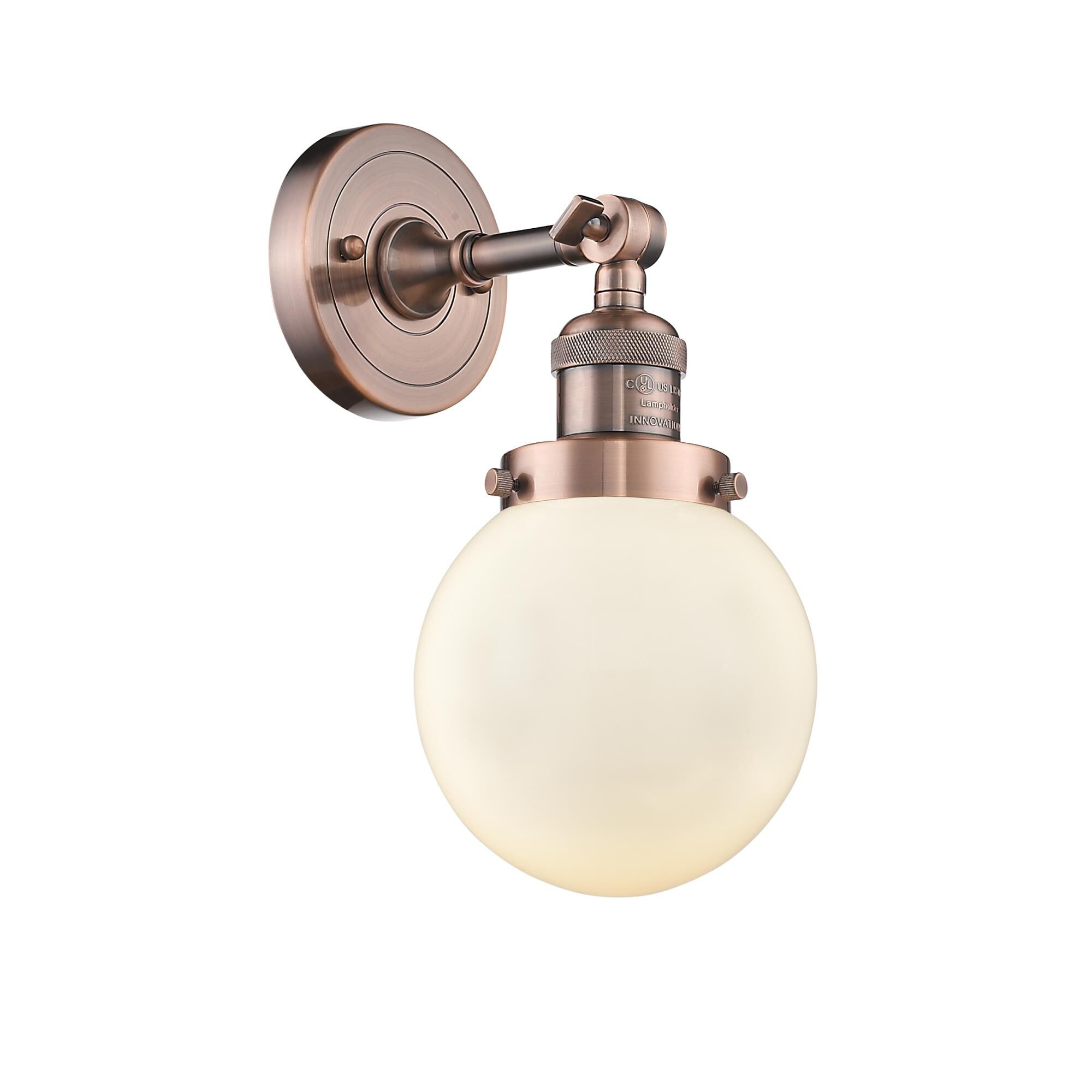 Shown in Antique Copper finish and Matte White Cased glass and No Accent accent
