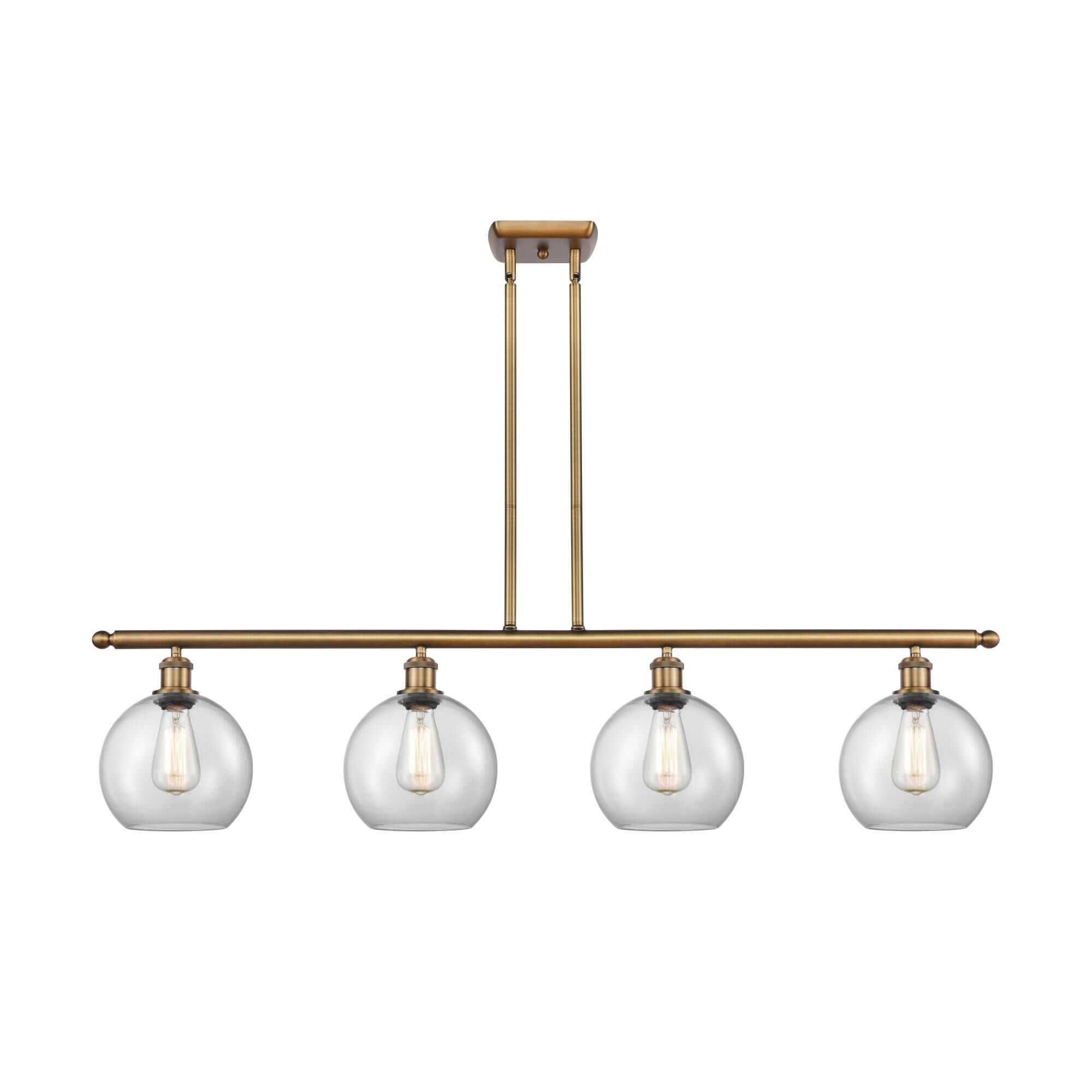 Shown in Brushed Brass finish and Sphere glass and Glass shade