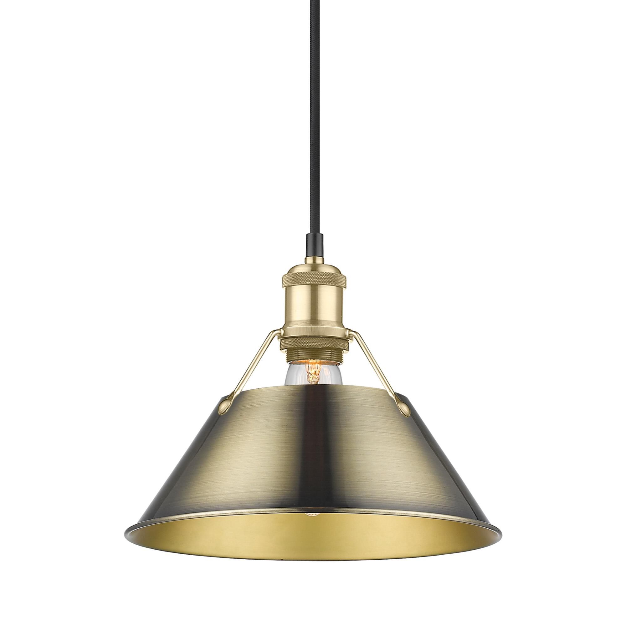 Shown in Brushed Champagne Bronze finish and Without Glass glass and Aged Brass shade