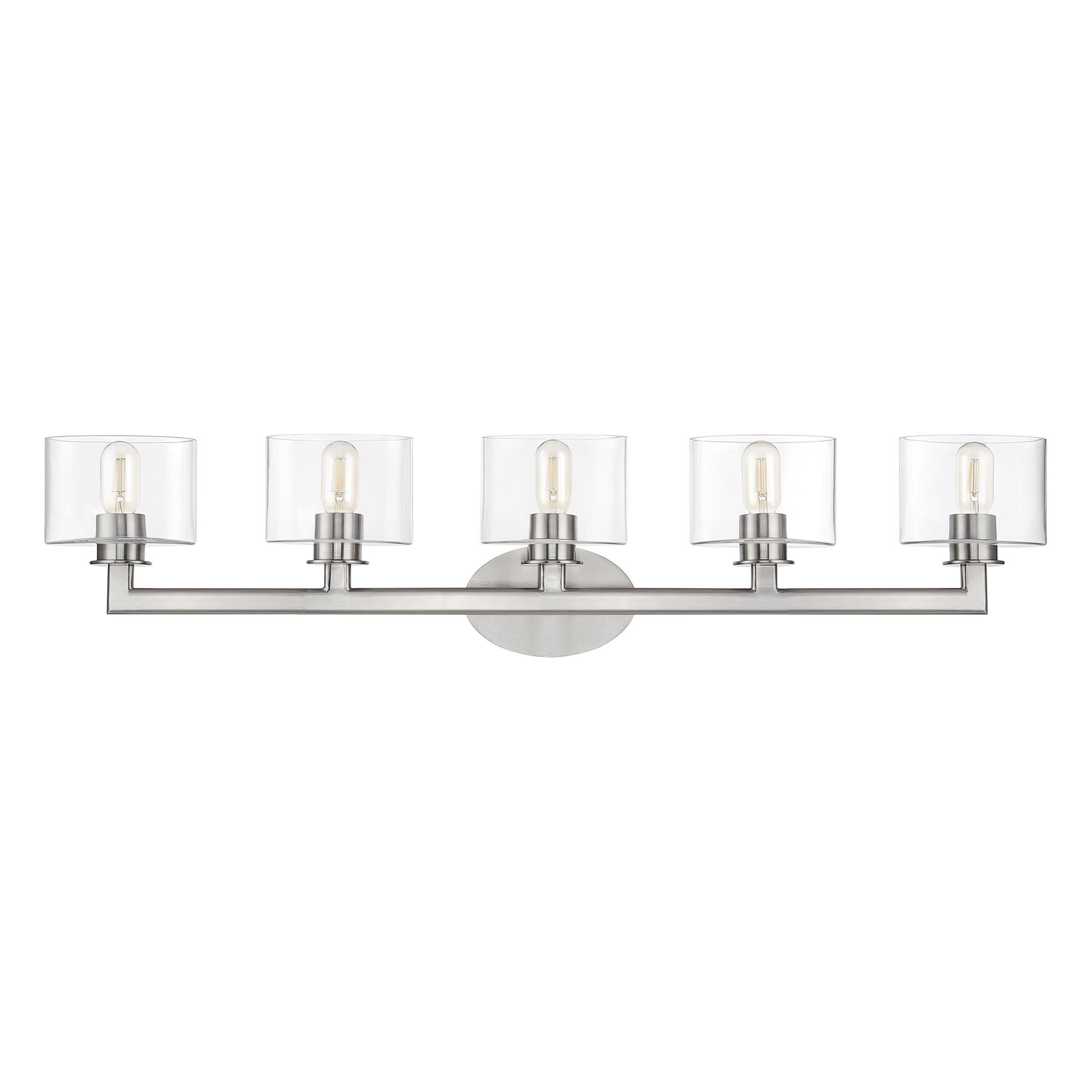 Shown in Brushed Nickel finish and Mouth Blown Clear glass